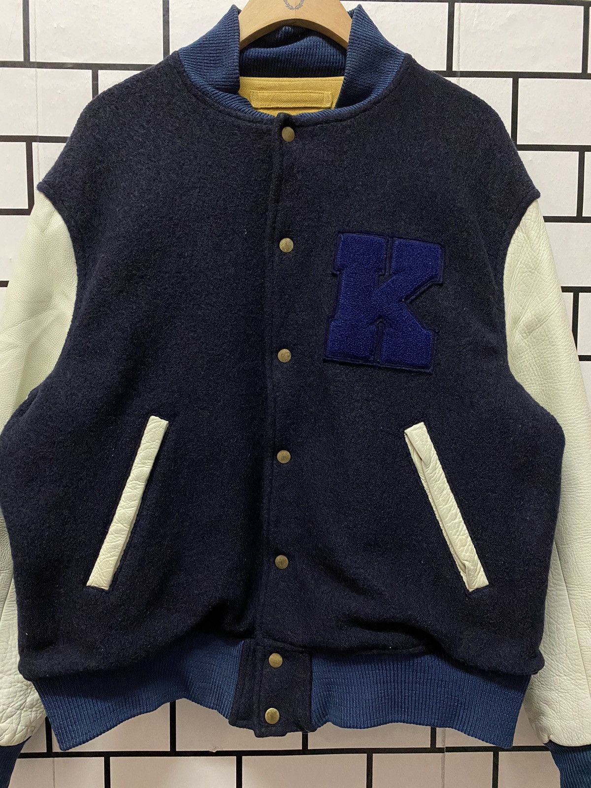 Japanese Brand × Karl Helmut × Vintage Vintage 80’s Karl Helmut Wool Leather Varsity Jacket Size US XL / EU 56 / 4 - 10 Thumbnail
