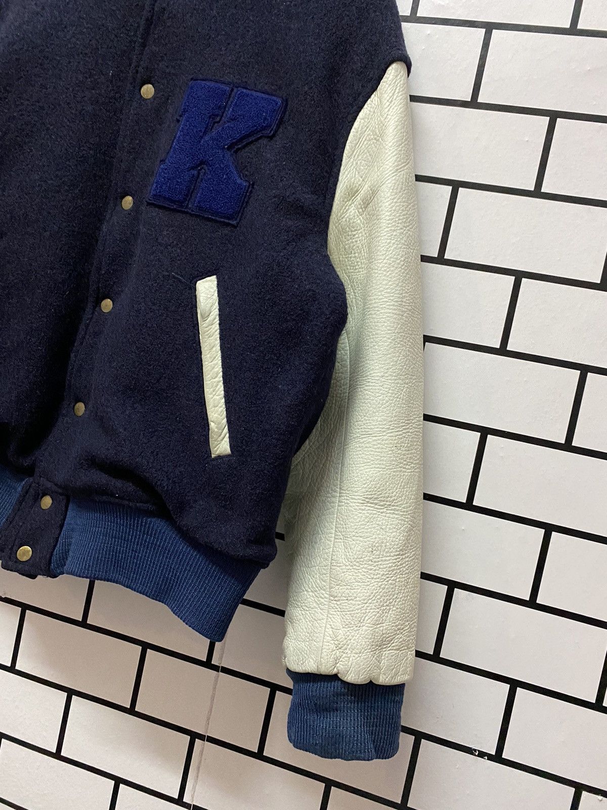 Japanese Brand × Karl Helmut × Vintage Vintage 80’s Karl Helmut Wool Leather Varsity Jacket Size US XL / EU 56 / 4 - 8 Thumbnail