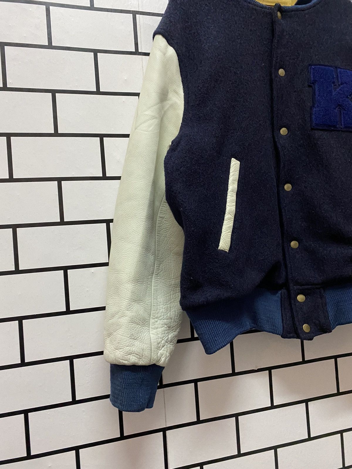 Japanese Brand × Karl Helmut × Vintage Vintage 80’s Karl Helmut Wool Leather Varsity Jacket Size US XL / EU 56 / 4 - 9 Thumbnail