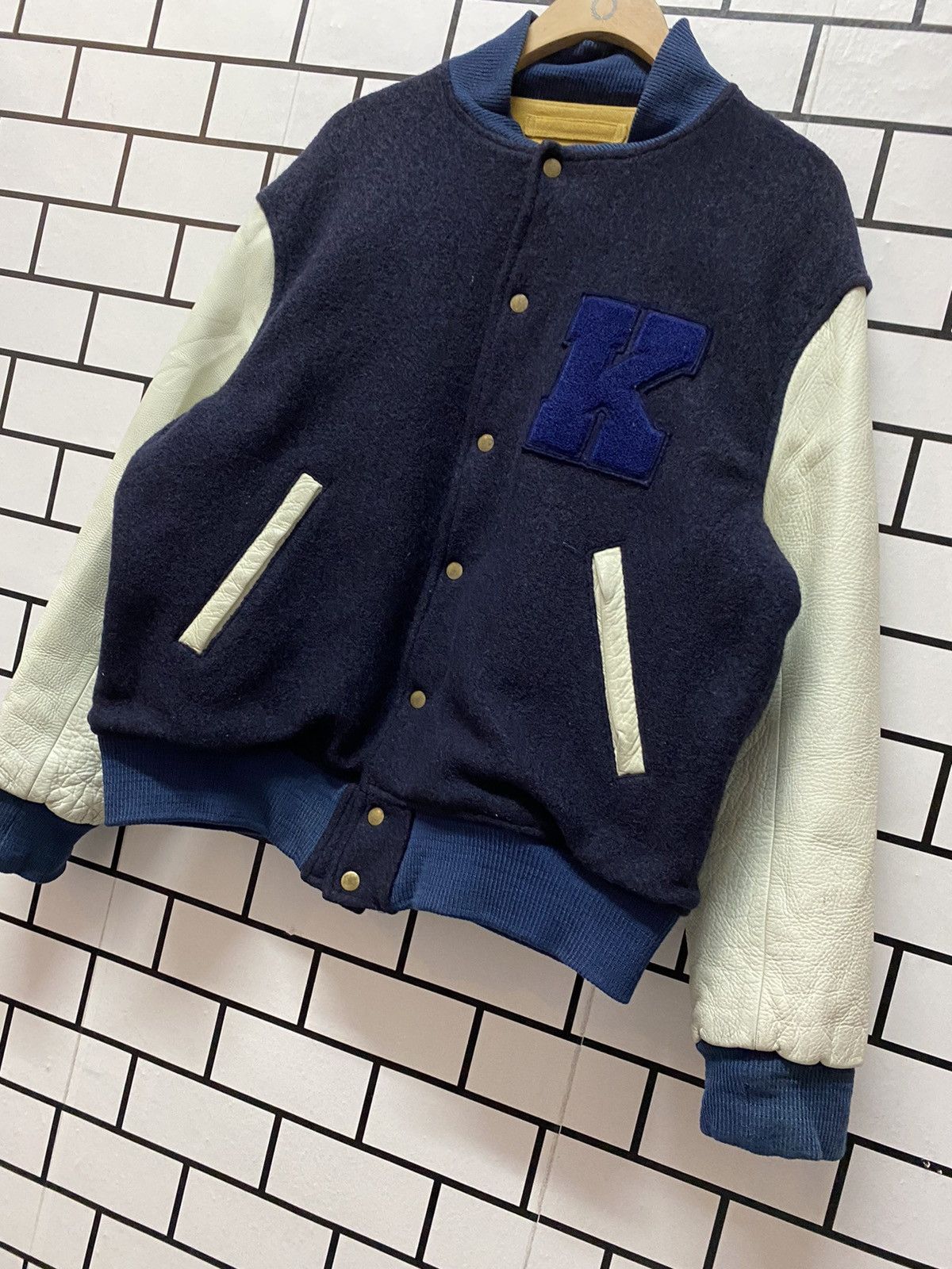 Japanese Brand × Karl Helmut × Vintage Vintage 80’s Karl Helmut Wool Leather Varsity Jacket Size US XL / EU 56 / 4 - 7 Thumbnail