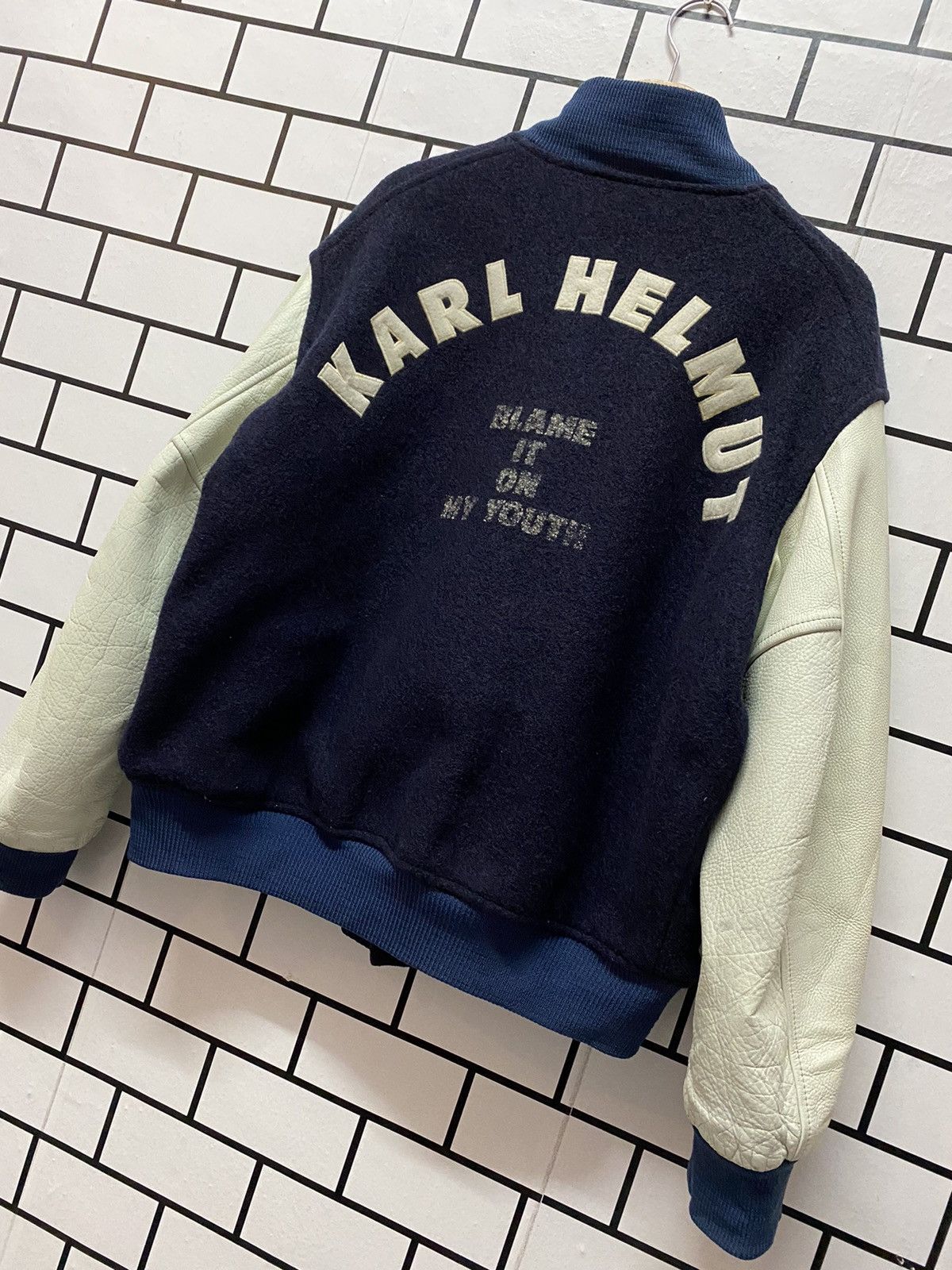 Japanese Brand × Karl Helmut × Vintage Vintage 80’s Karl Helmut Wool Leather Varsity Jacket Size US XL / EU 56 / 4 - 2 Thumbnail