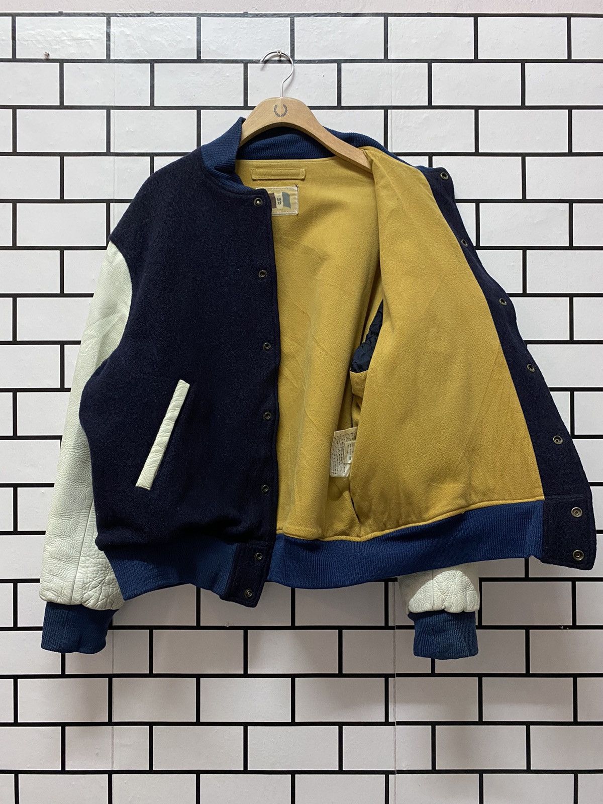 Japanese Brand × Karl Helmut × Vintage Vintage 80’s Karl Helmut Wool Leather Varsity Jacket Size US XL / EU 56 / 4 - 12 Thumbnail