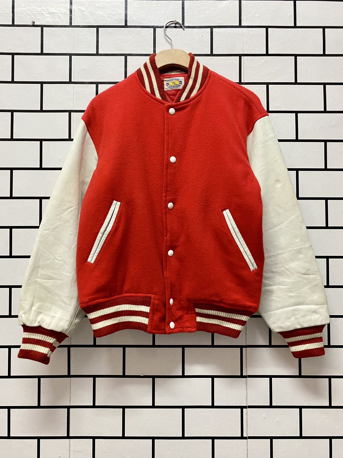 Vintage Vintage 70’s Wood Lander Wool Leather Varsity Jacket Size US S / EU 44-46 / 1 - 1 Thumbnail