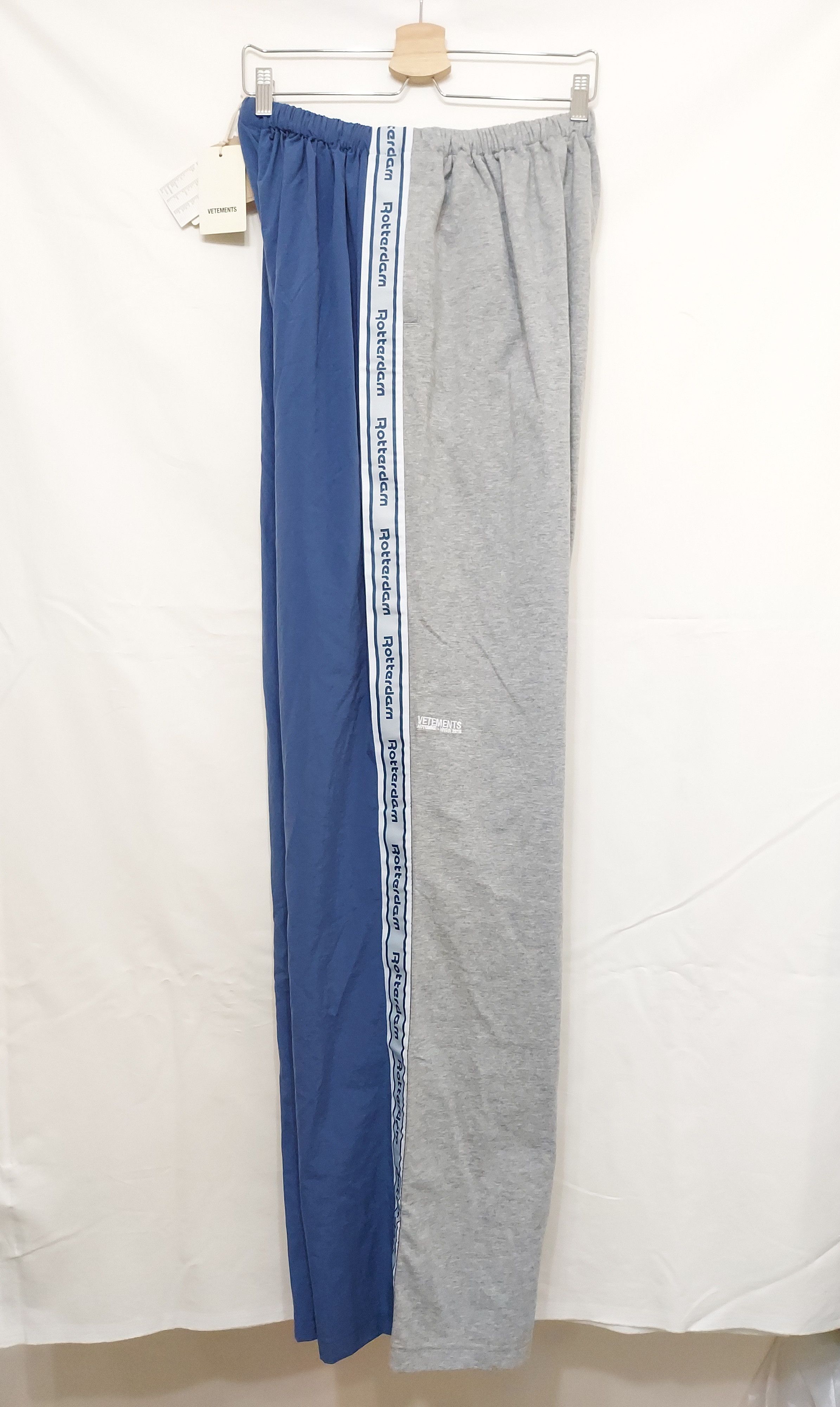 image of Reebok x Vetements Fw17 Aw17 Runway Rotterdam Patch Rework Wide Baggy Pants in Blue Grey (Size 30)