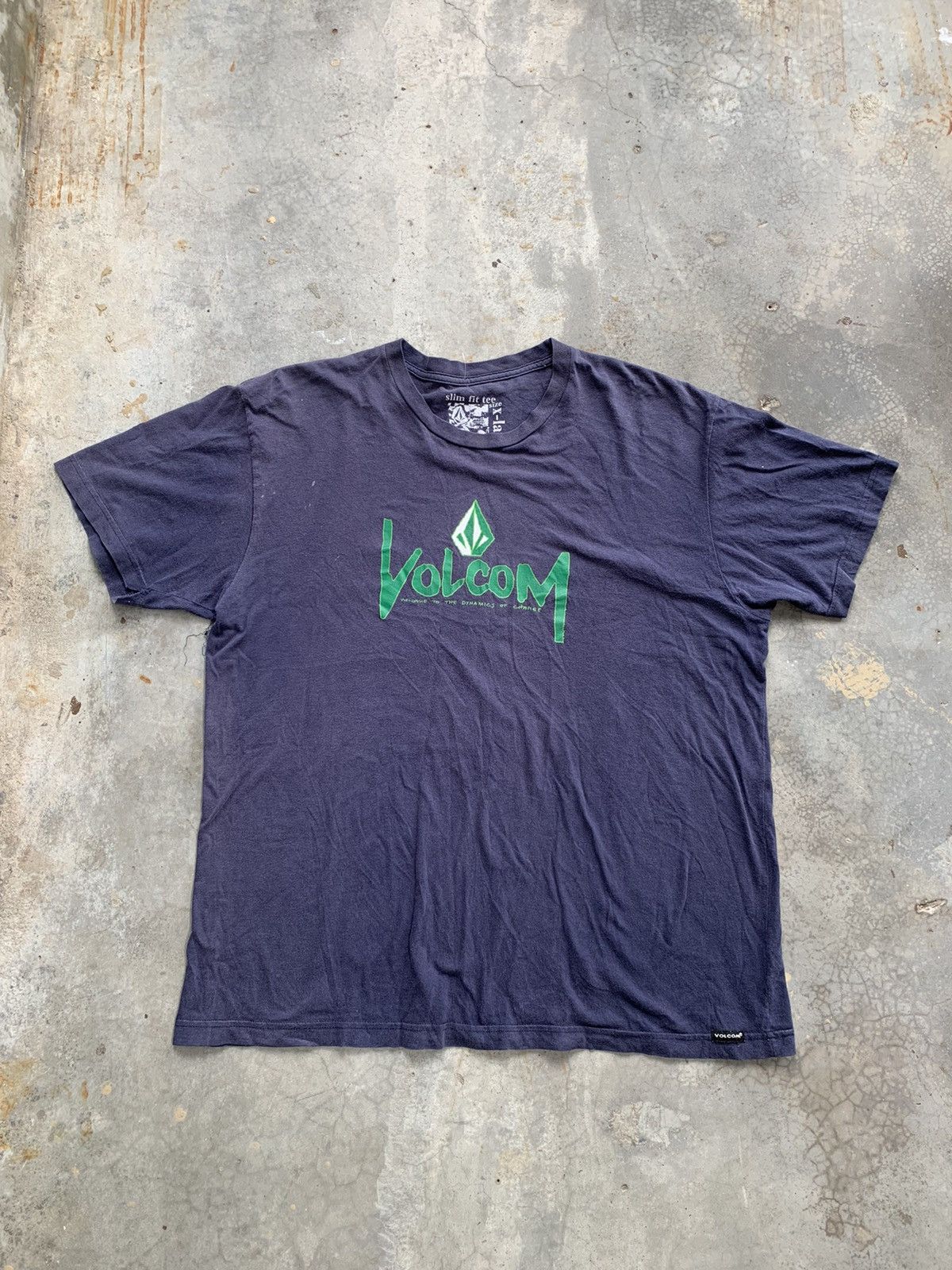 image of Skategang x Vintage Sun Faded Faded Volcom Skateboard Tshirt in Navy, Men's (Size XL)