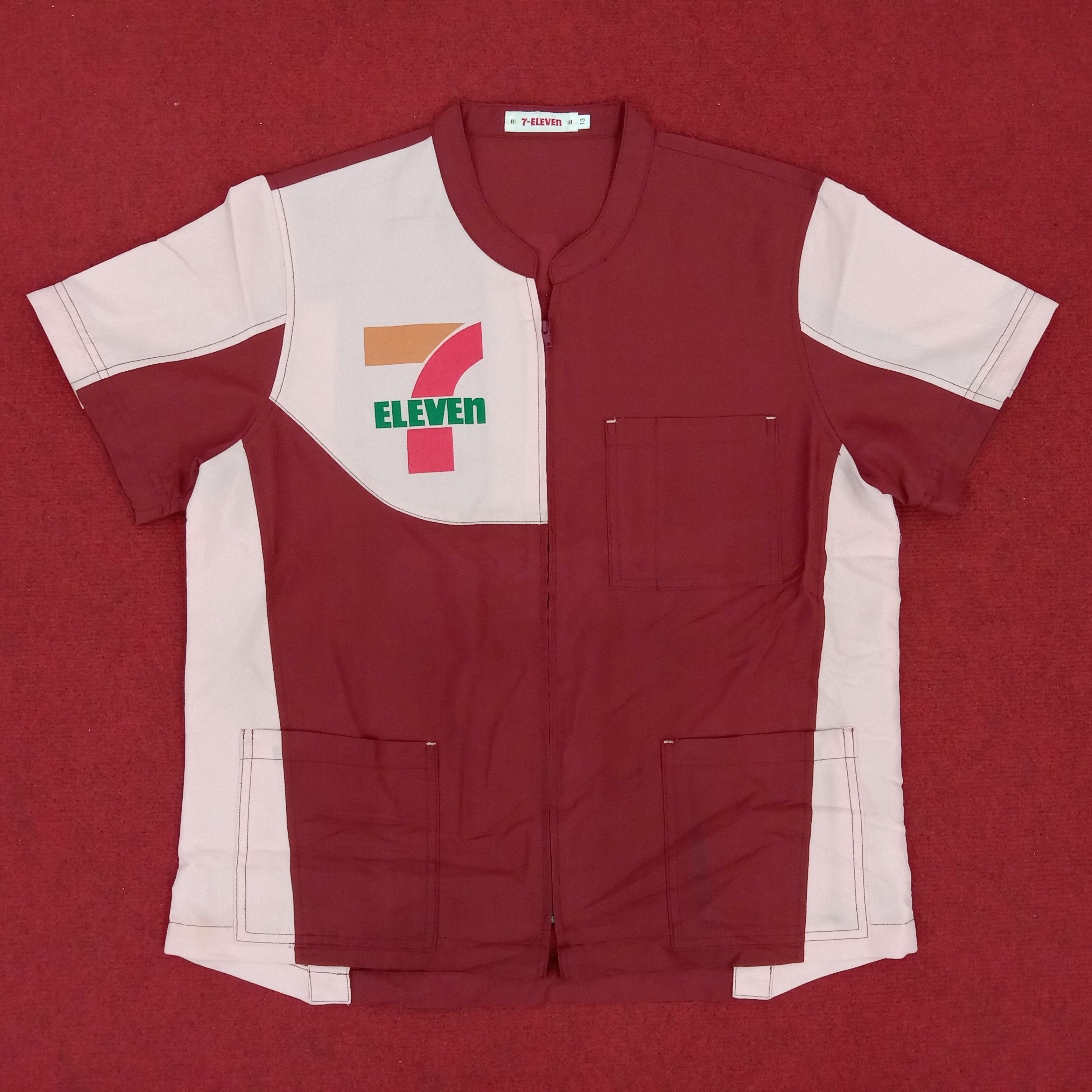 image of Vintage x Workers 7 Eleven Big Logo Japanese Workers Uniform Shirt Jacket in Maroon (Size Medium)
