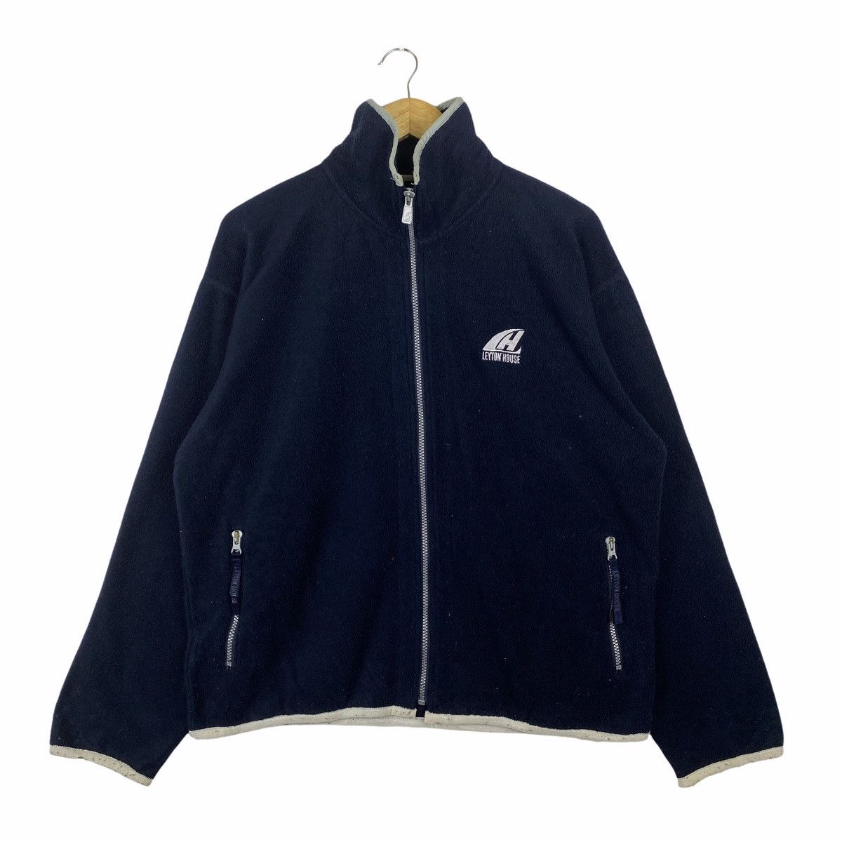 image of Vintage Leyton House Small Logo Zipper Fleece Sweater in Blue, Men's (Size Large)