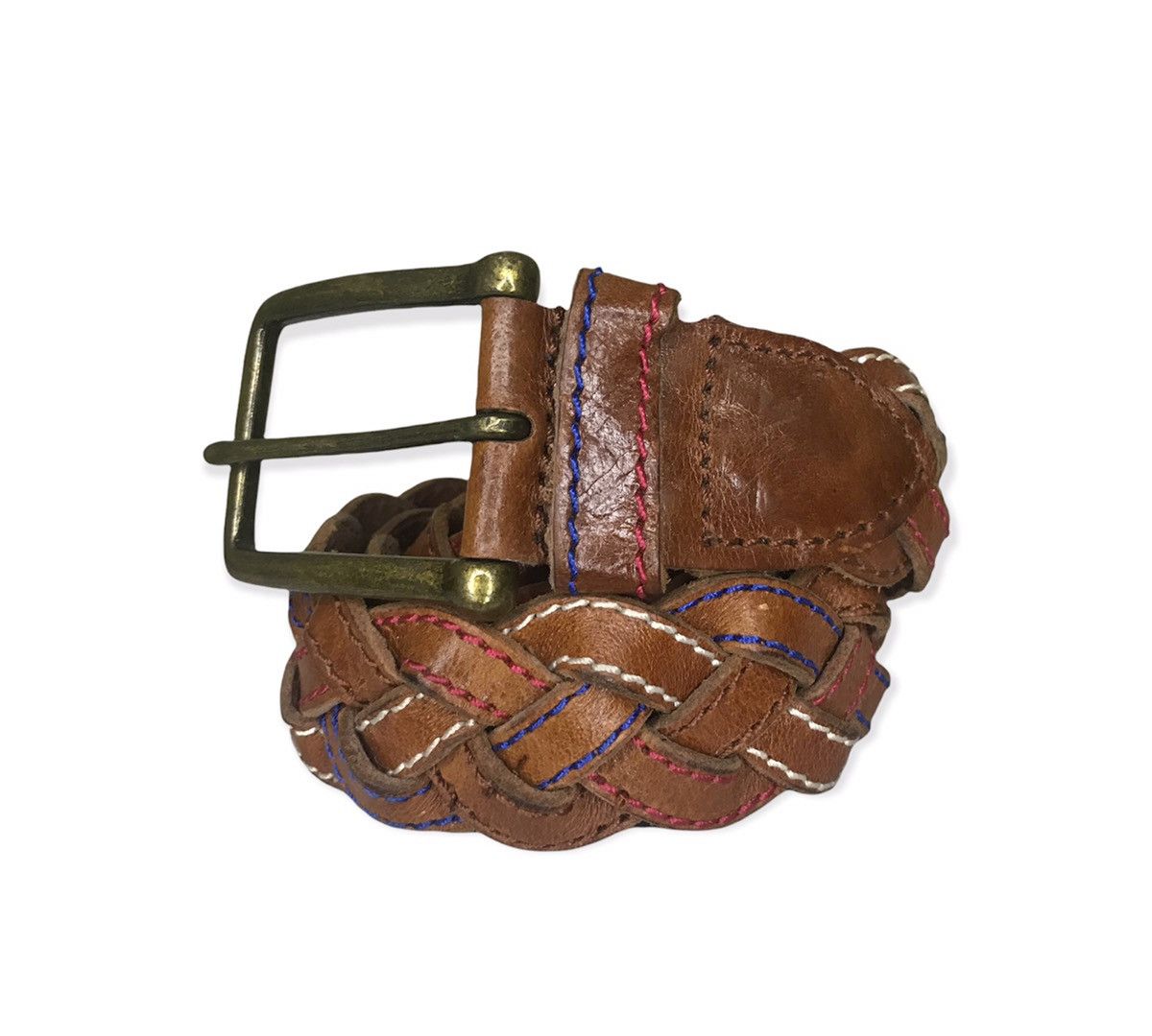 image of Solid Grass Leather Buckle Belt, Men's