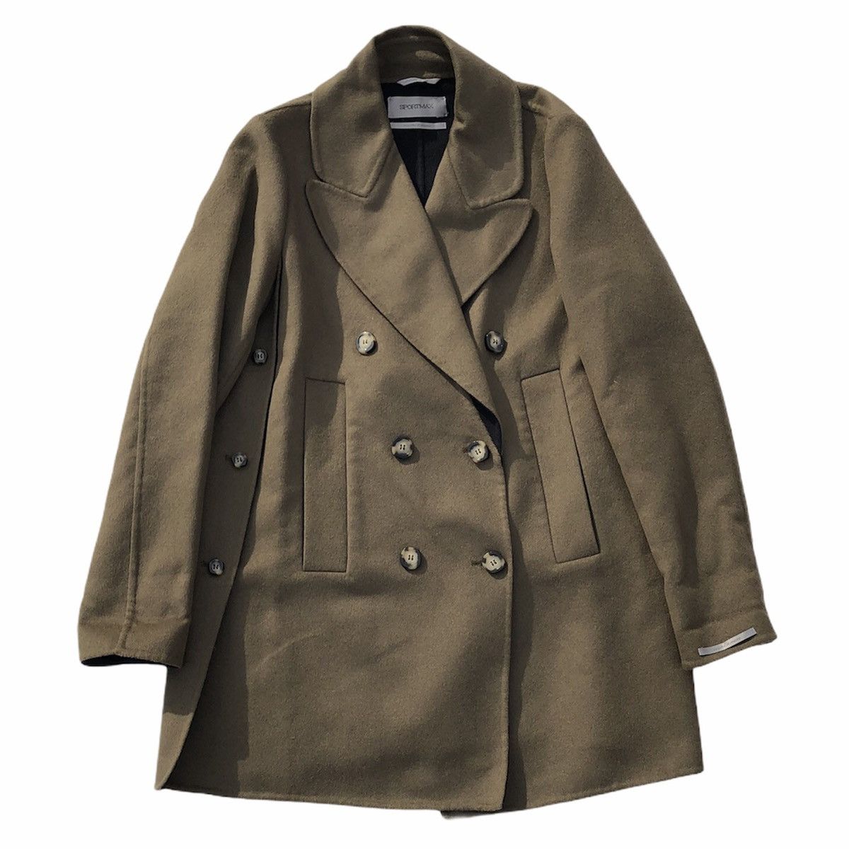 image of Max Mara Sportmax Wool Angora Rabbit Double Breasted Coat in Olive, Women's (Size Medium)