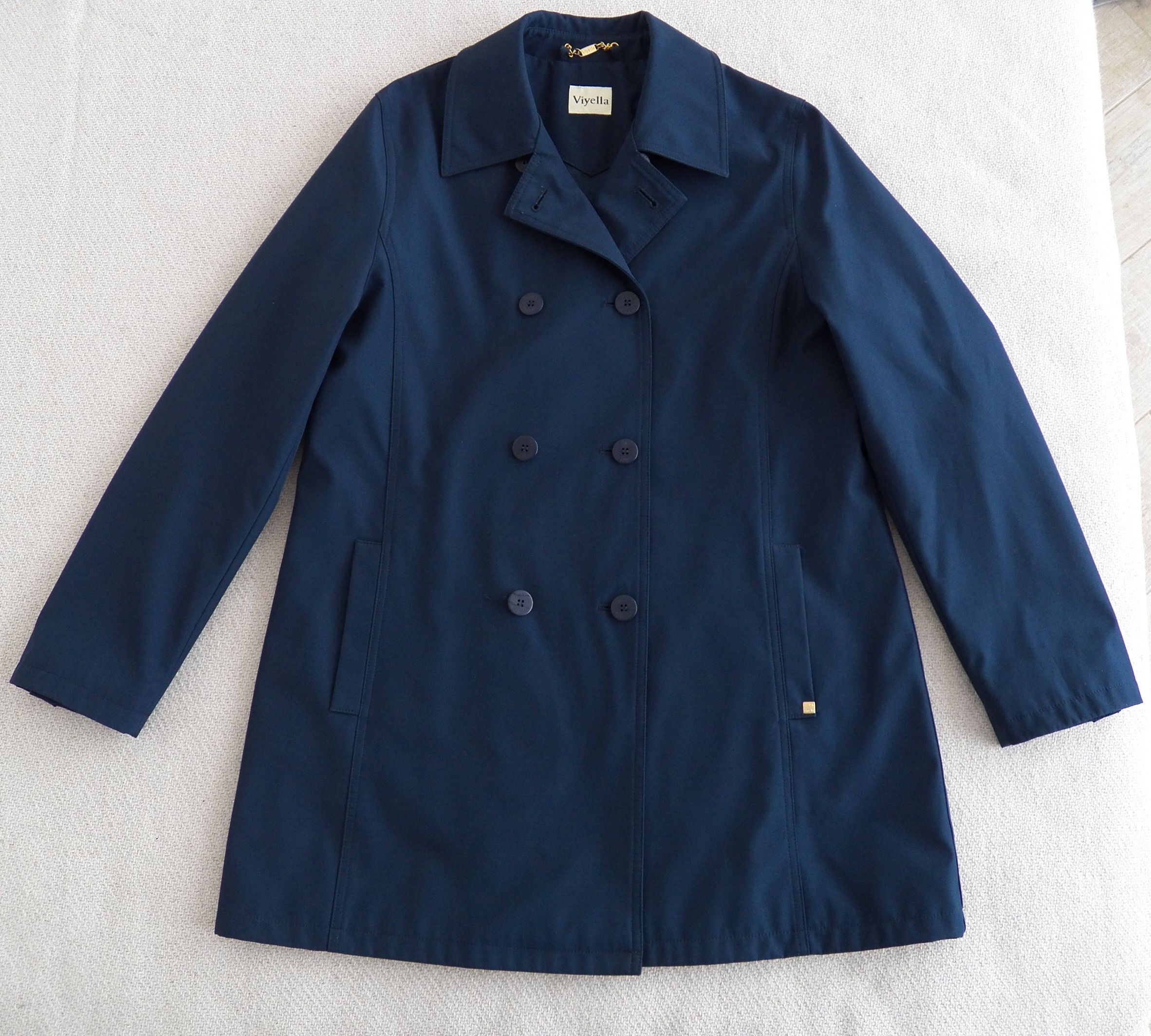 Vintage Viyella Womens DB Coat Raincoat Dark Blue Polyester