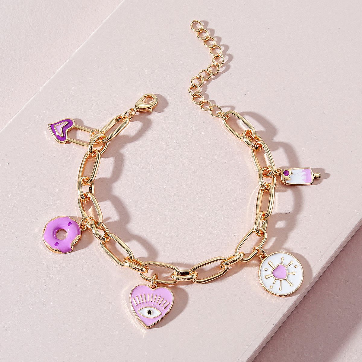 Jewelry Cute Enamel Donut Love Heart Bracelet Size ONE SIZE - 1 Thumbnail