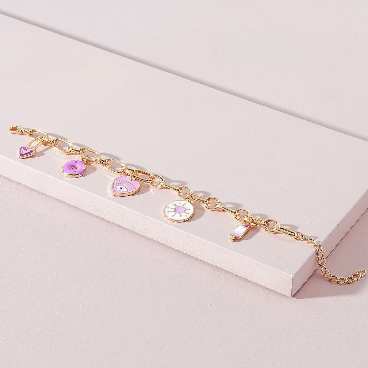 Jewelry Cute Enamel Donut Love Heart Bracelet Size ONE SIZE - 2 Thumbnail