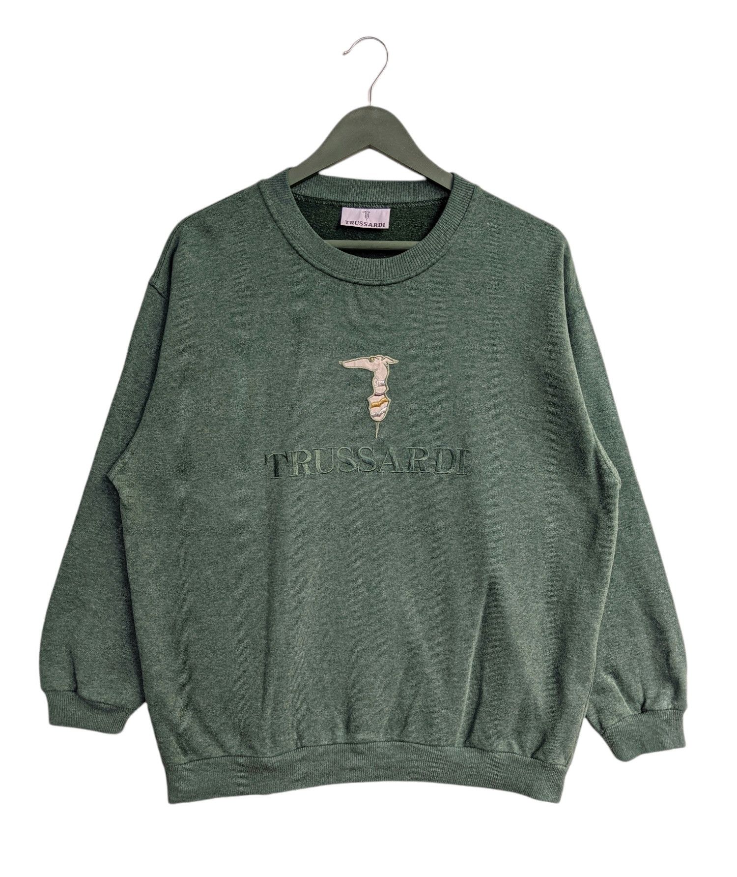 image of Italian Designers x Trussardi Vintage Trussardi Embroidery Logo Sweatshirt in Green (Size Large)