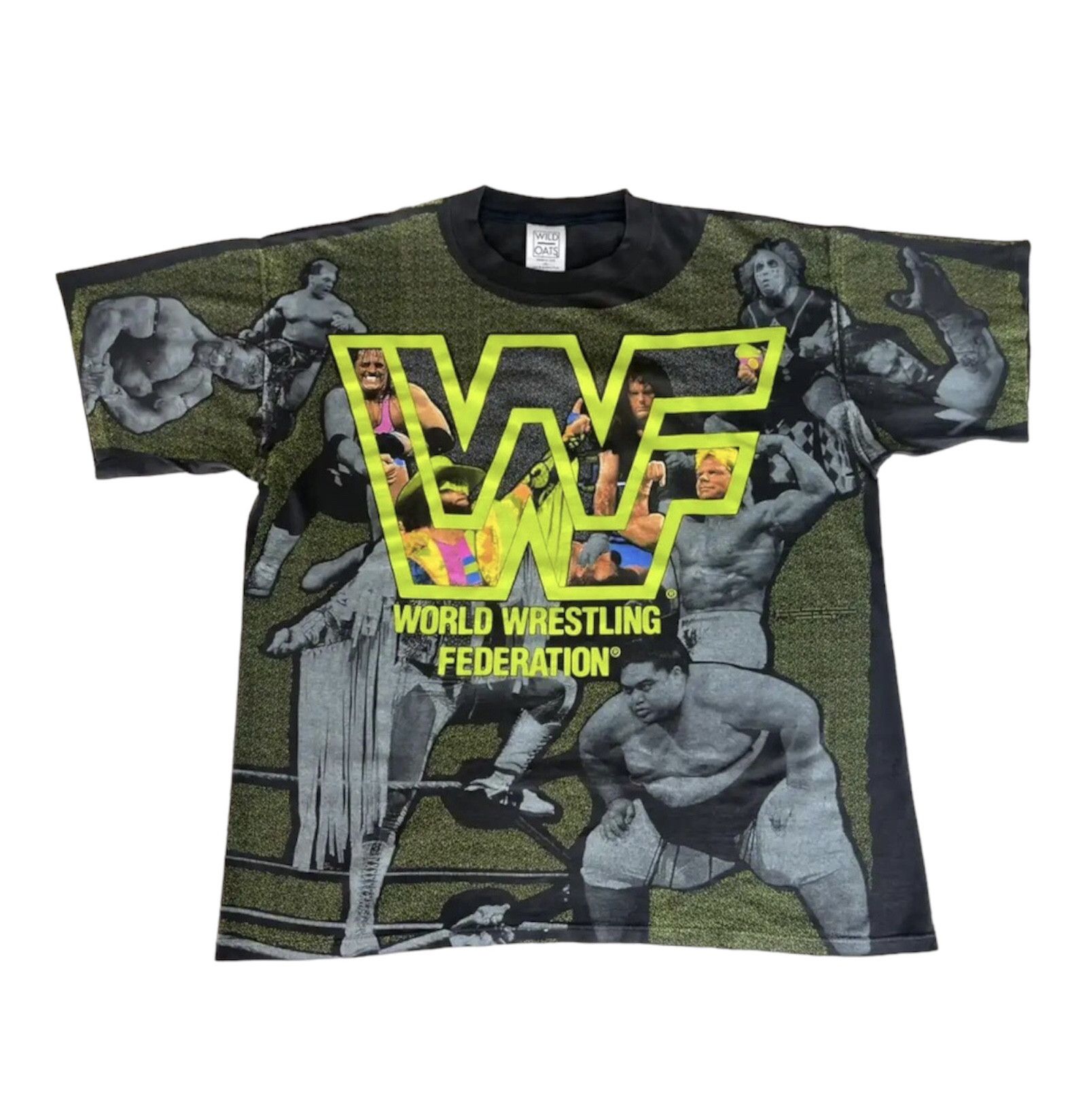 image of Vintage Wwf World Wrestling Federation All Over Print in Black, Men's (Size XL)