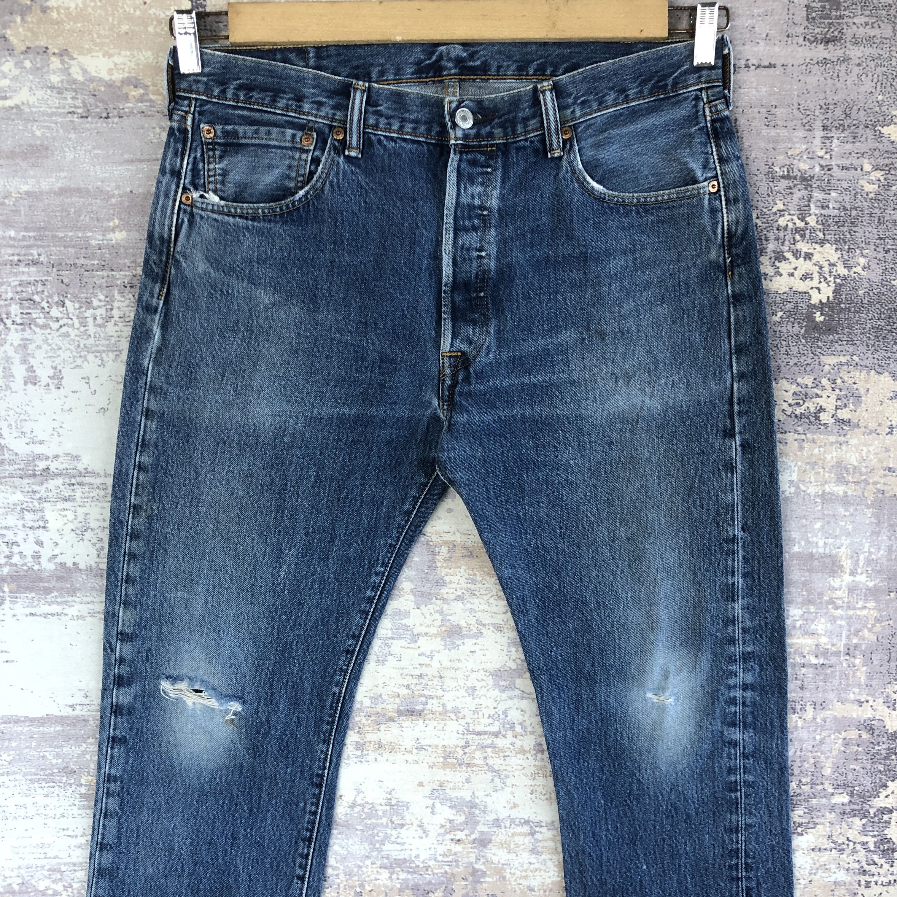 Levi's × Vintage Vintage Levis 501 Distressed Jeans Levi's Blue Wash Denim Size US 34 / EU 50 - 3 Thumbnail