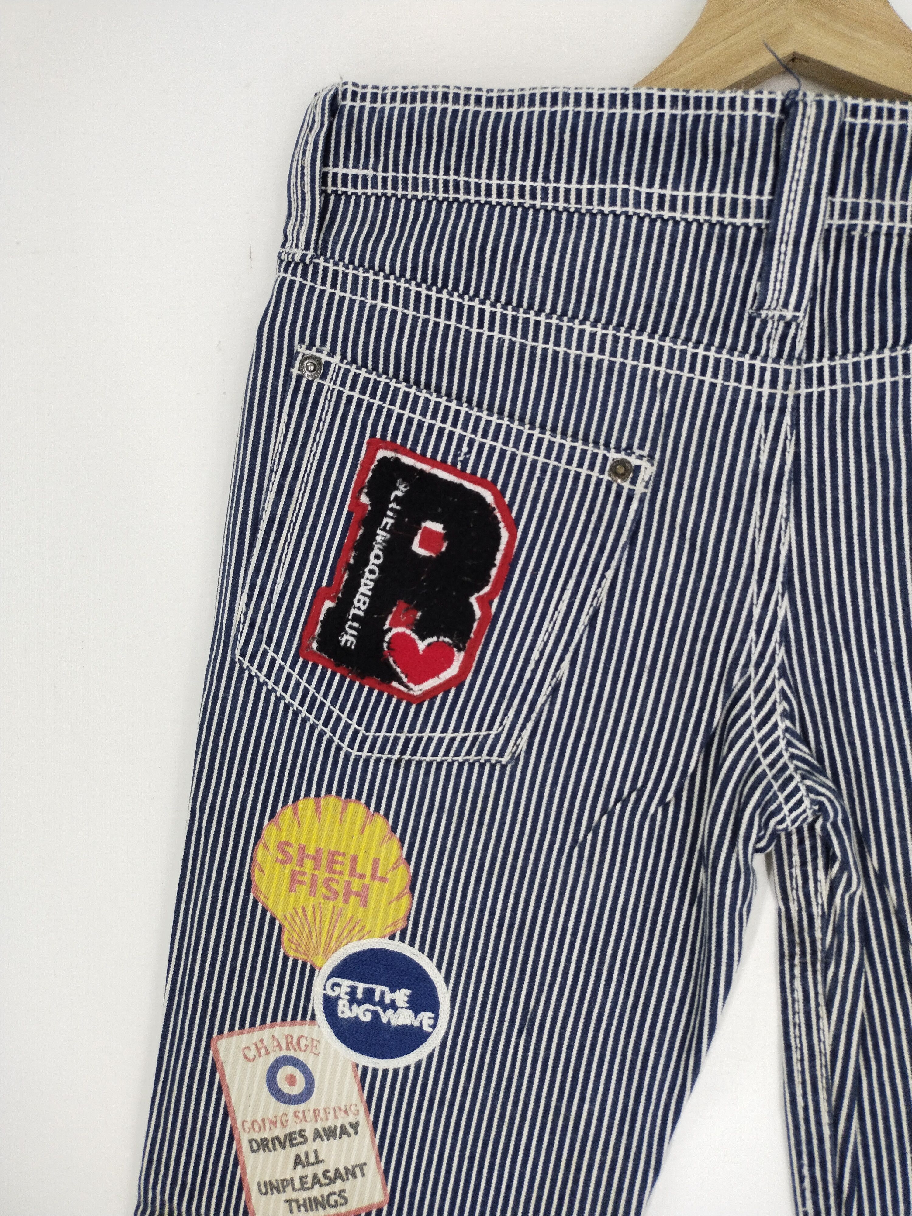 Japanese Brand Vintage Blue Moon Blue Patchwork Design Jeans Size US 33 - 12 Thumbnail