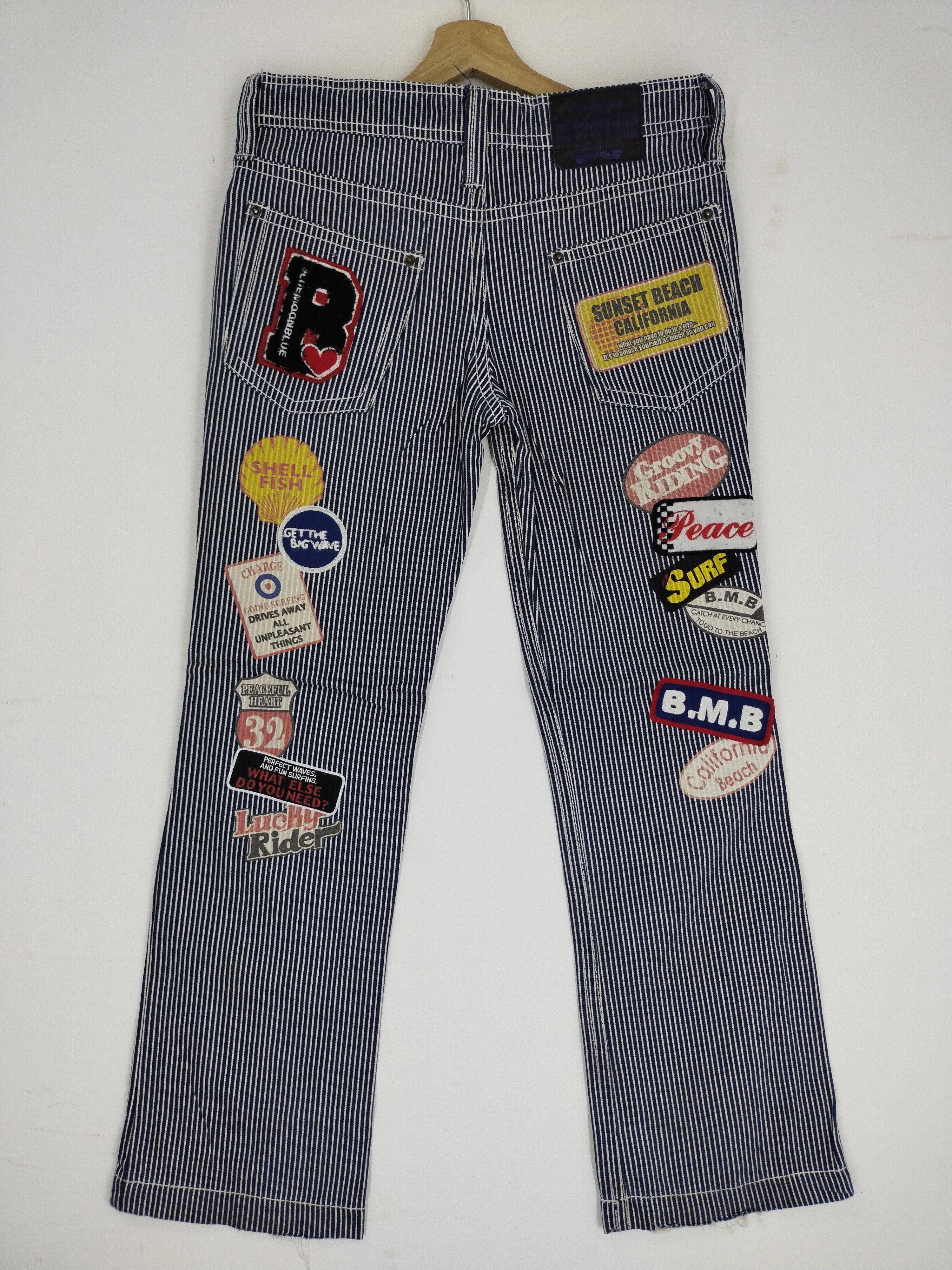 Japanese Brand Vintage Blue Moon Blue Patchwork Design Jeans Size US 33 - 10 Thumbnail