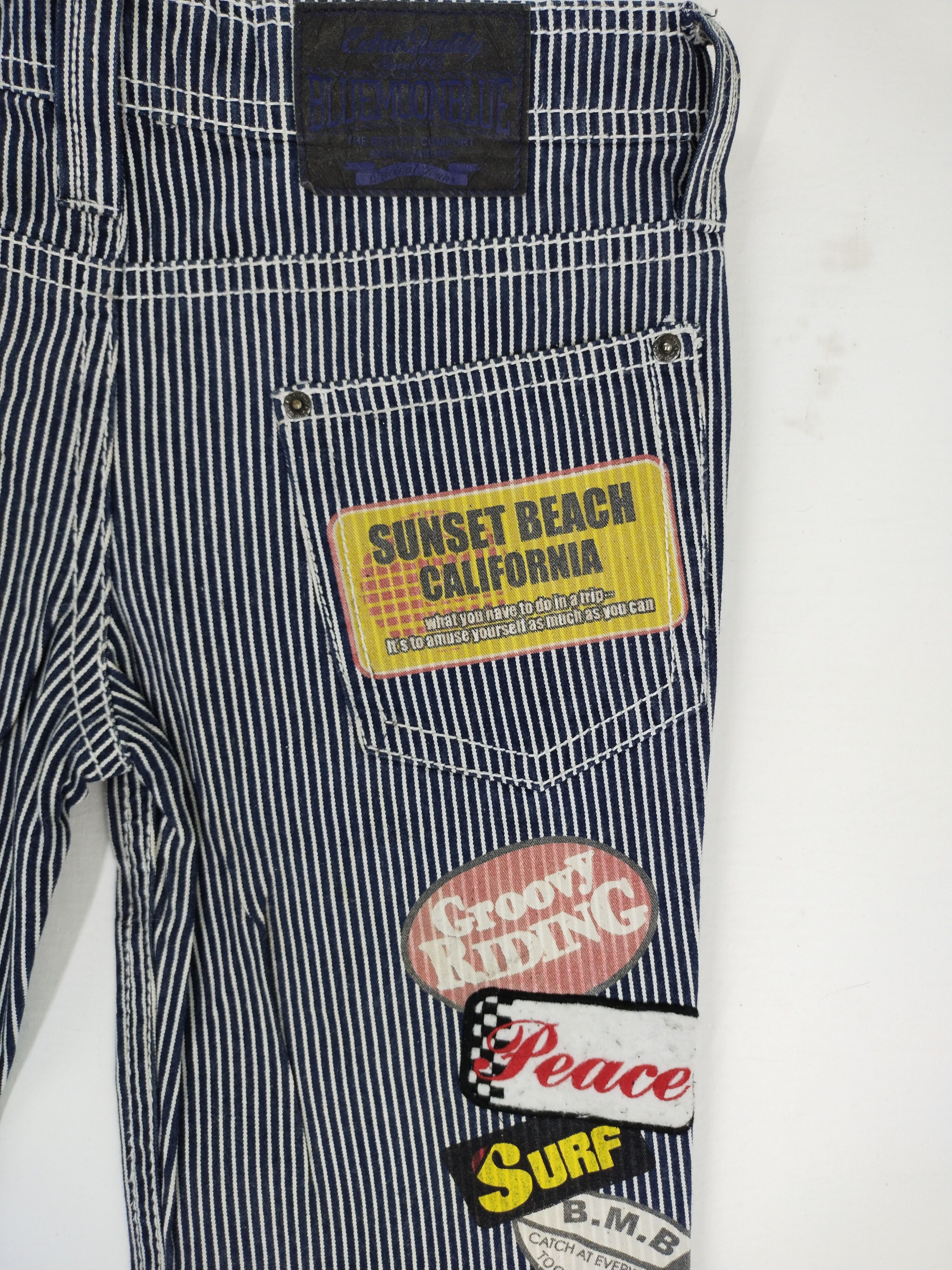 Japanese Brand Vintage Blue Moon Blue Patchwork Design Jeans Size US 33 - 14 Thumbnail