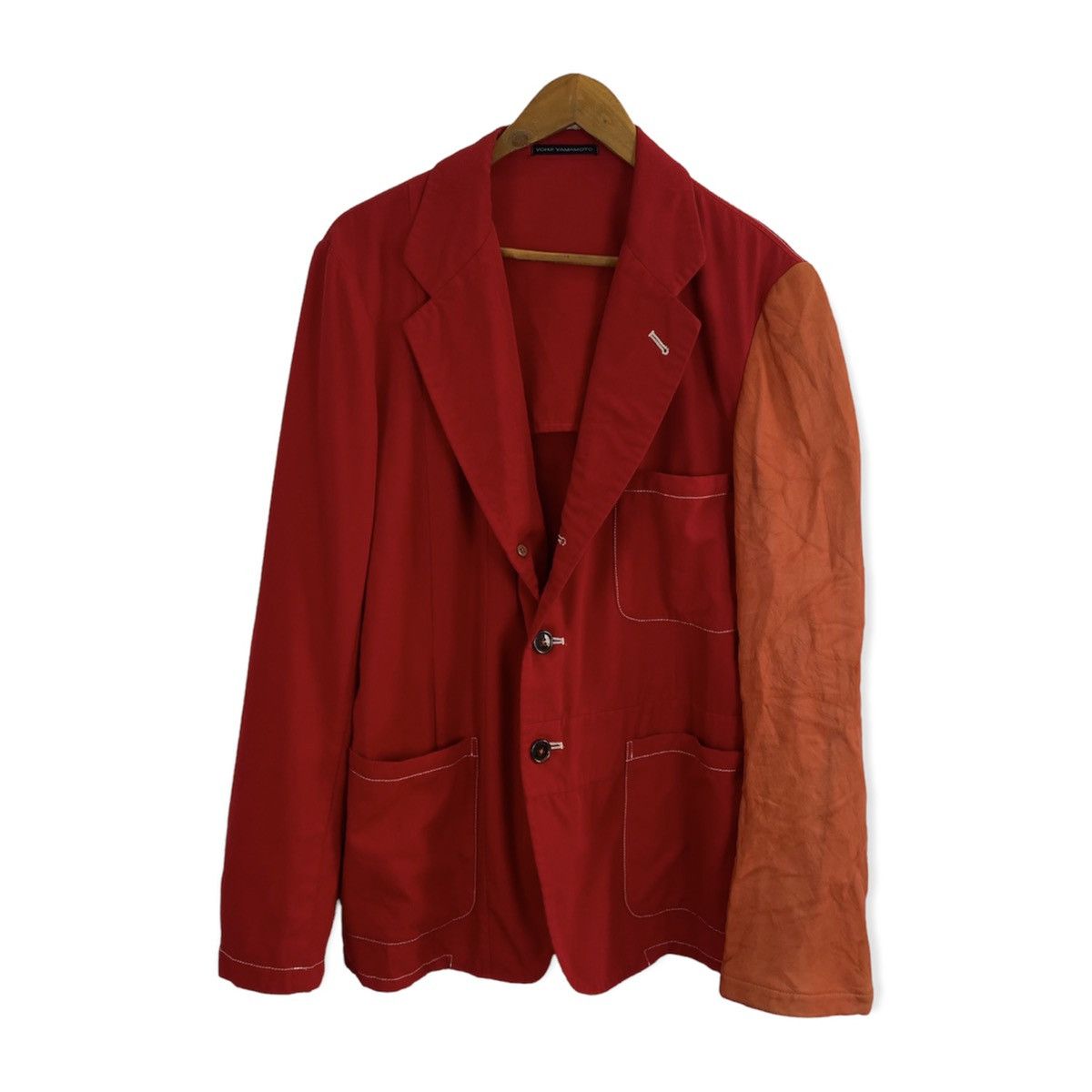 image of y's Yohji Yamamoto Leather Sleeve Jacket in Red, Men's (Size Medium)