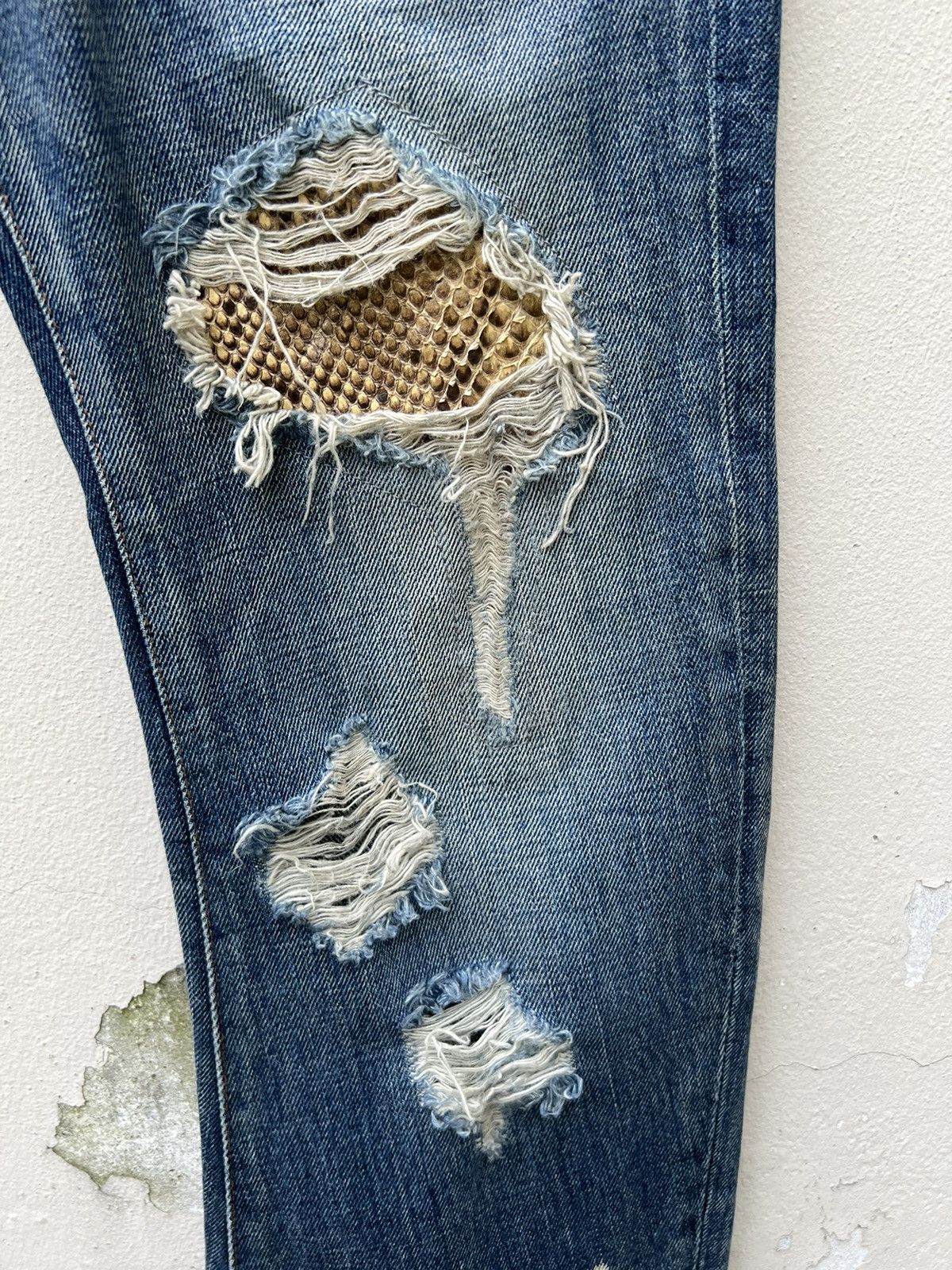 Schlussel Schlussel Japan Rips Snakes Scales Design Patchwork Denim Size US 31 - 12 Thumbnail