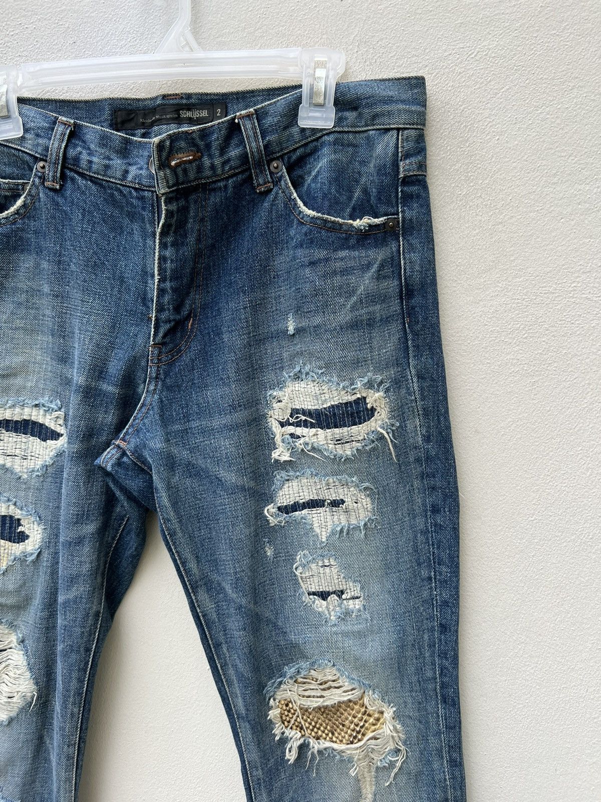Schlussel Schlussel Japan Rips Snakes Scales Design Patchwork Denim Size US 31 - 11 Thumbnail