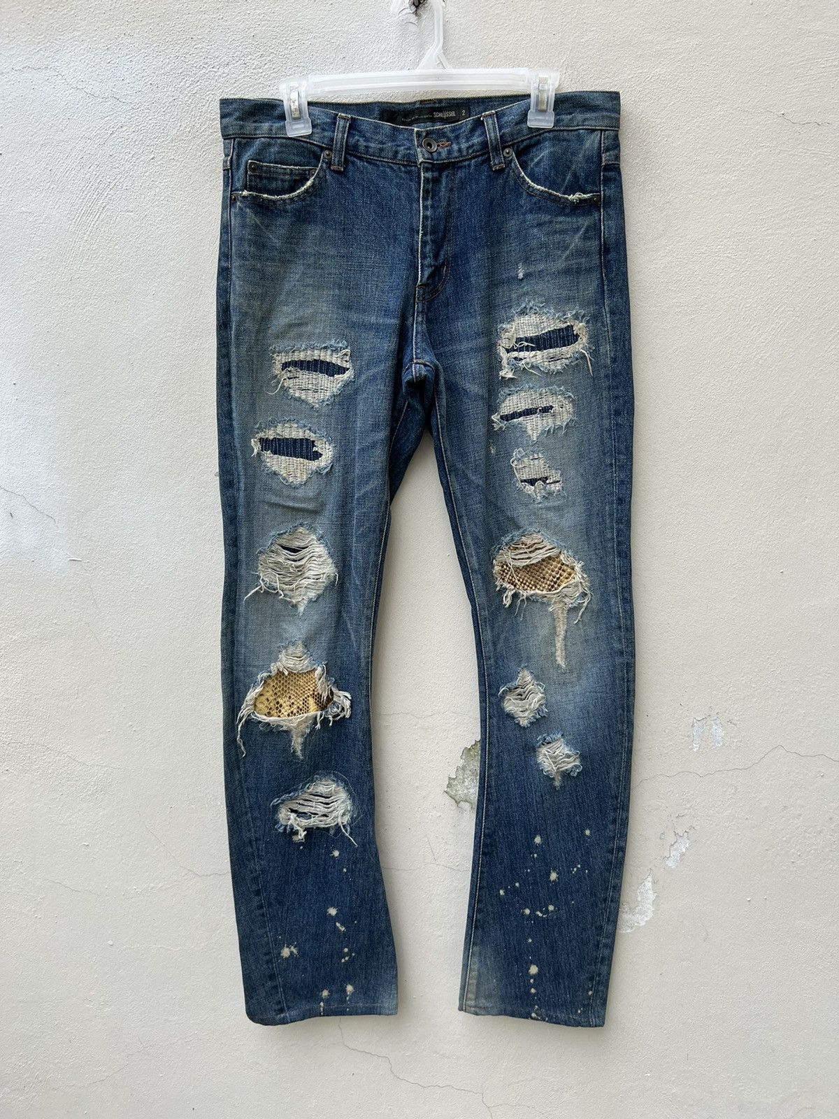 Schlussel Schlussel Japan Rips Snakes Scales Design Patchwork Denim Size US 31 - 6 Thumbnail