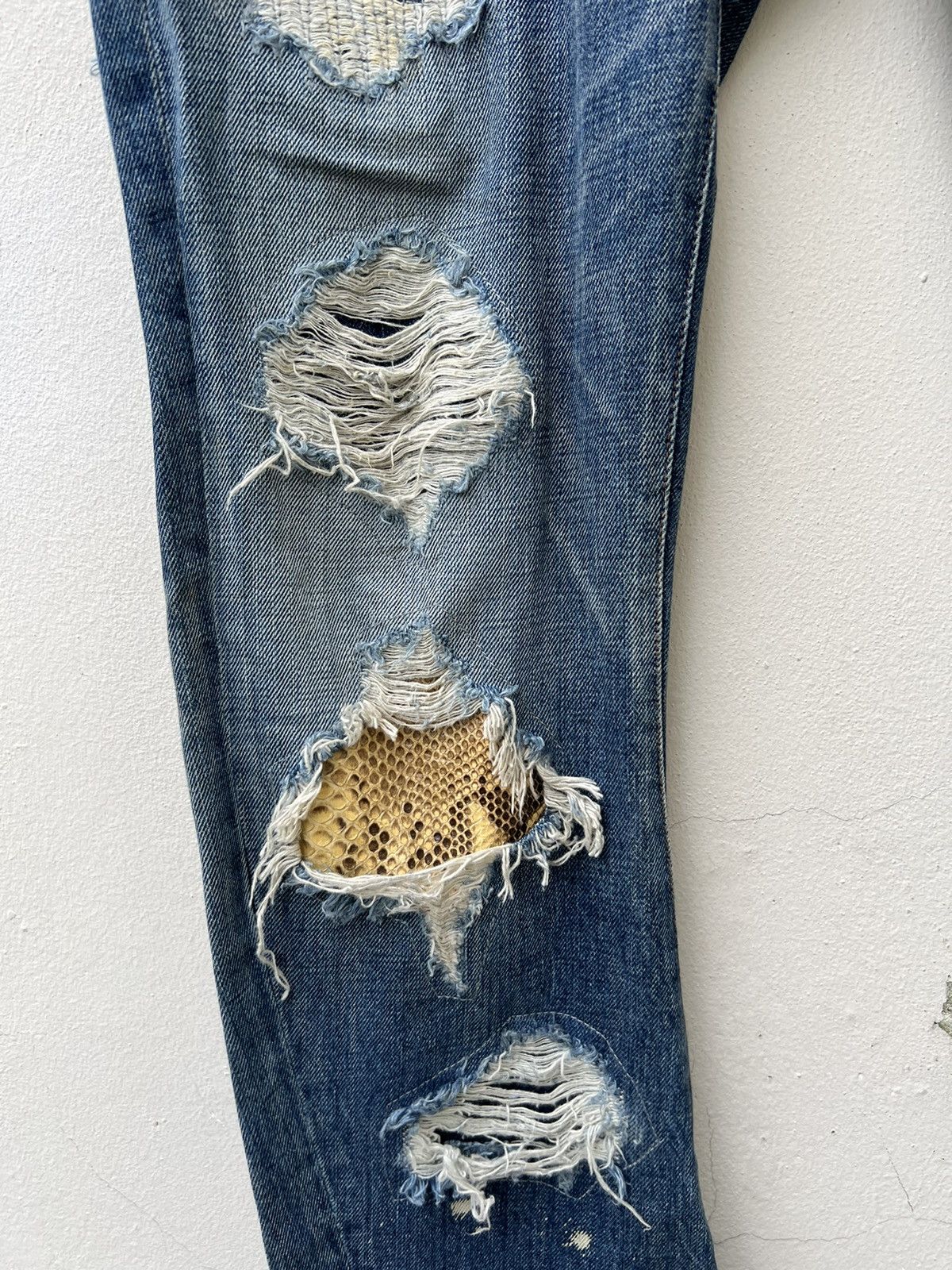 Schlussel Schlussel Japan Rips Snakes Scales Design Patchwork Denim Size US 31 - 9 Thumbnail