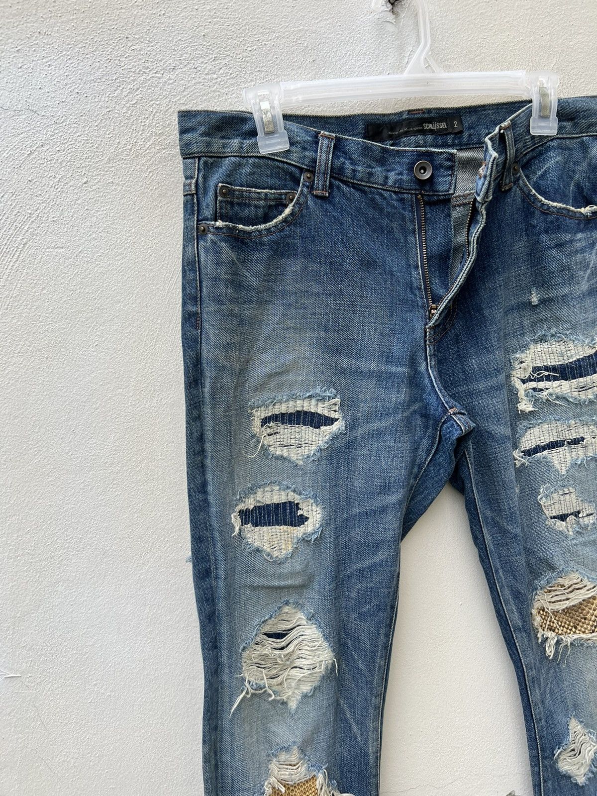 Schlussel Schlussel Japan Rips Snakes Scales Design Patchwork Denim Size US 31 - 8 Thumbnail