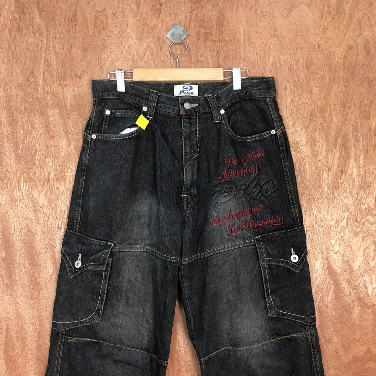 Japanese Brand Piko Black Multipocket Denim cargo Pants #2627DL Size US 32 / EU 48 - 2 Thumbnail