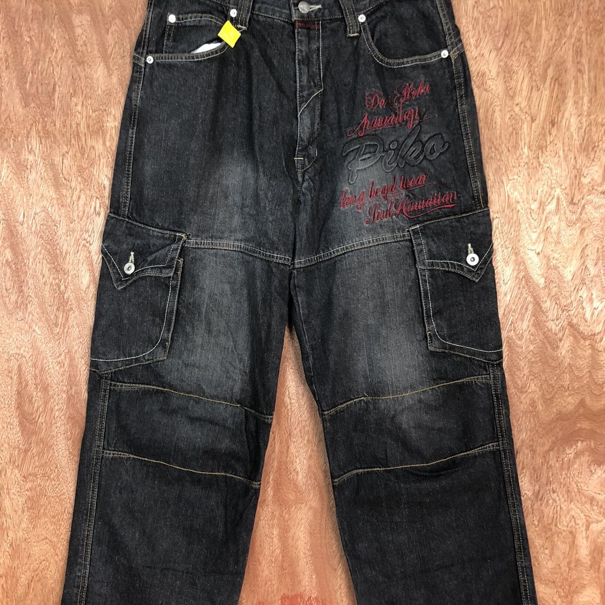 Japanese Brand Piko Black Multipocket Denim cargo Pants #2627DL Size US 32 / EU 48 - 4 Thumbnail