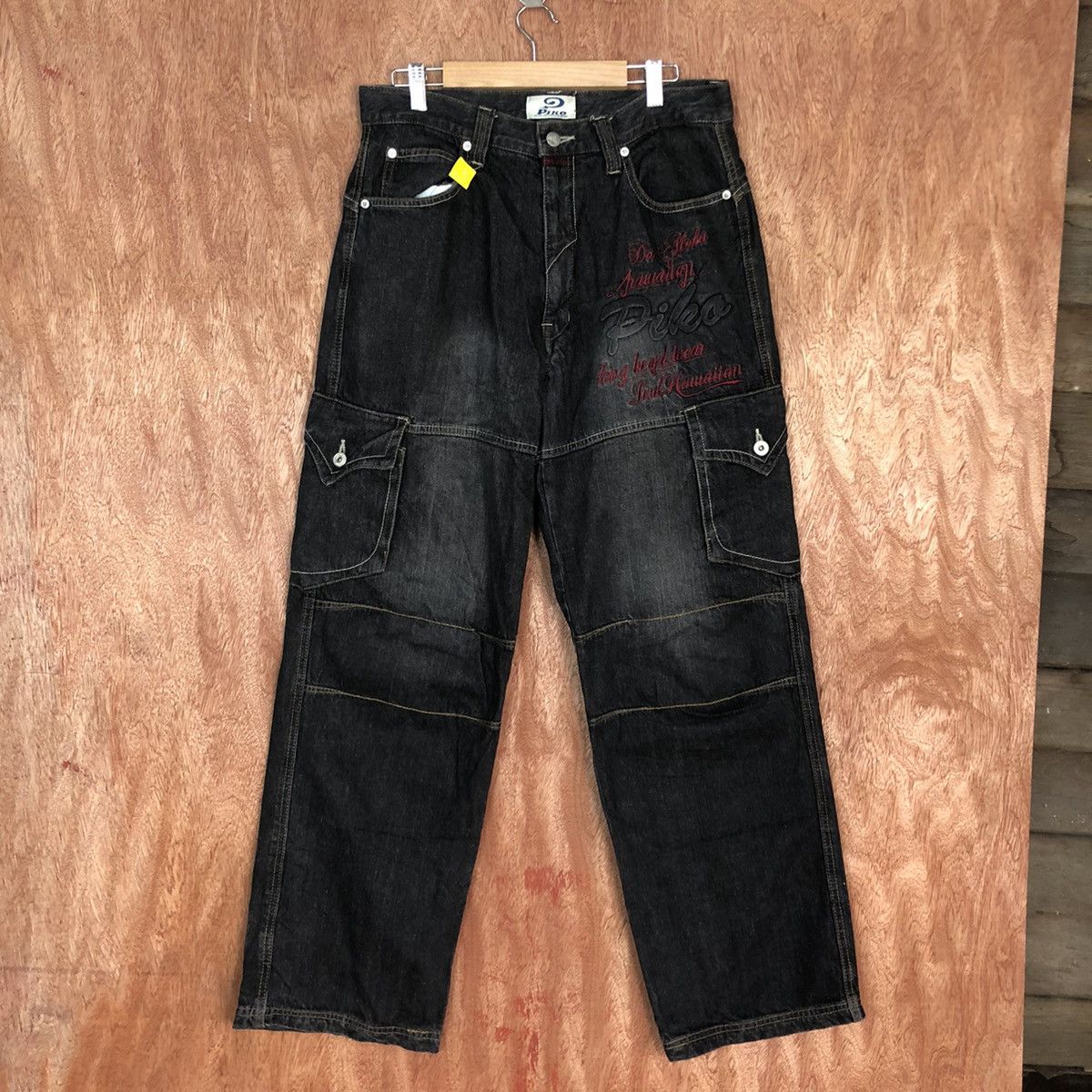 image of Skategang Piko Black Multipocket Denim Cargo Pants 2627Dl in Black Denim, Men's (Size 32)