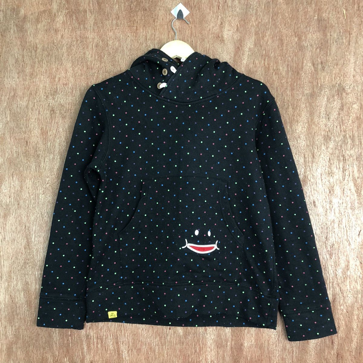 image of Up Smile Black Hoodies Like Kapital 6013, Men's (Size Medium)