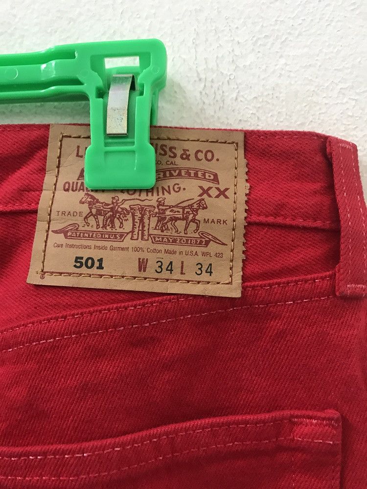 Levi's × Vintage 90s Levi's 501 Made in Usa Buttonfly Red Denim Jeans Size US 34 / EU 50 - 11 Thumbnail