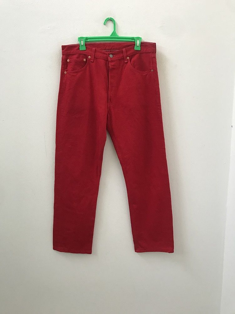 Levi's × Vintage 90s Levi's 501 Made in Usa Buttonfly Red Denim Jeans Size US 34 / EU 50 - 2 Thumbnail