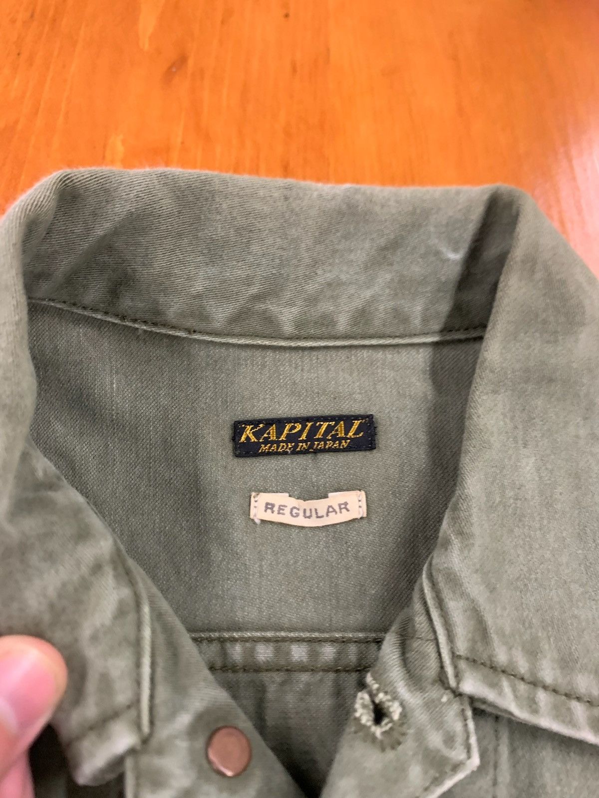 Kapital × Kapital Kountry Kapital Olive Cropped Denim Military Jacket Size XS / US 0-2 / IT 36-38 - 2 Thumbnail