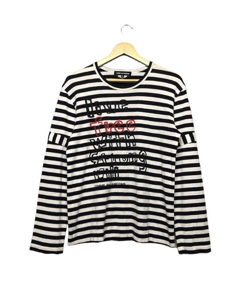 Comme des Garcons Homme Rare🔥Cdg Poem *Live Free With Strong Wili*Striped Tee Size US S / EU 44-46 / 1 - 1 Thumbnail