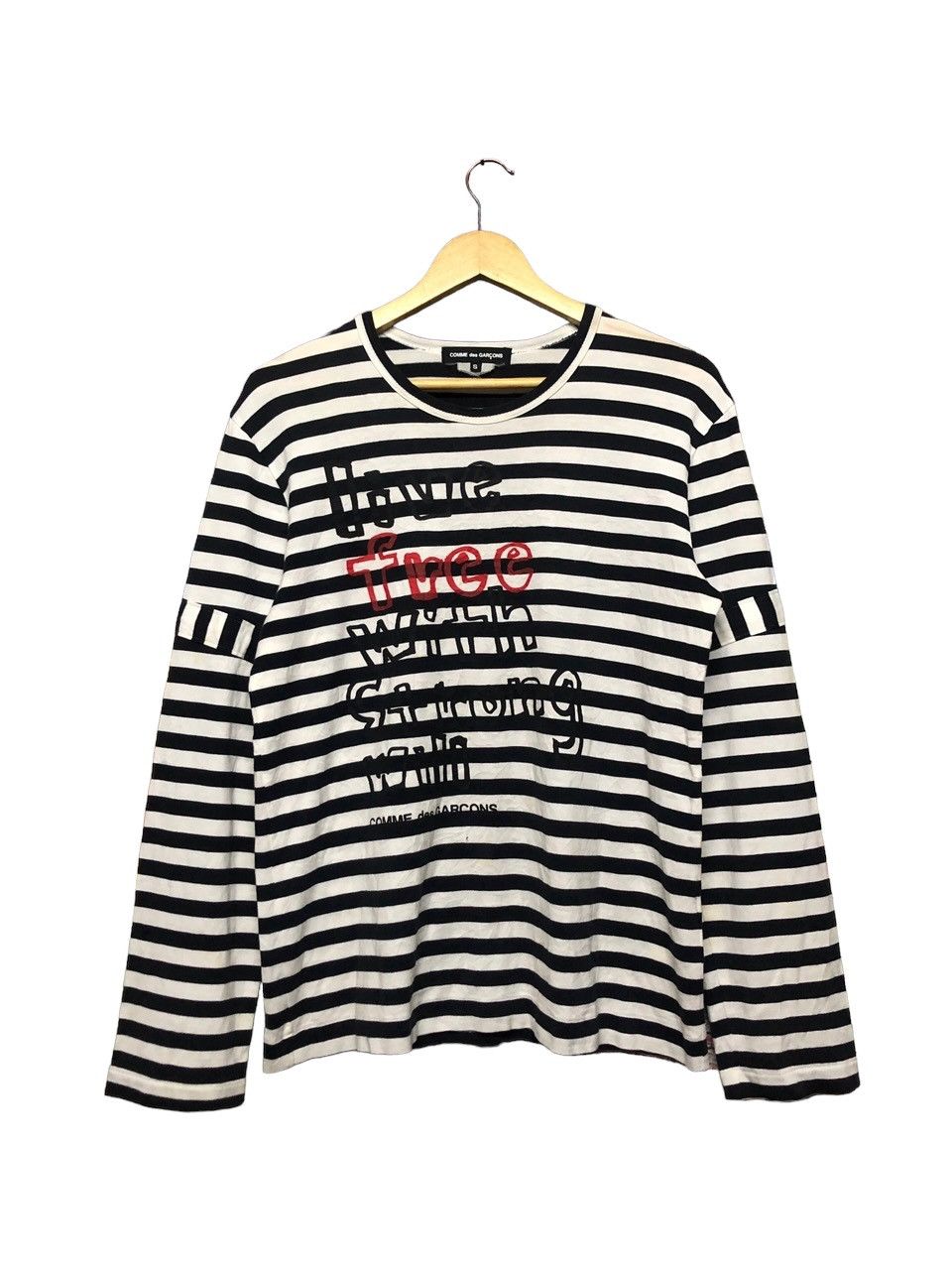 Comme des Garcons Homme Rare🔥Cdg Poem *Live Free With Strong Wili*Striped Tee Size US S / EU 44-46 / 1 - 2 Thumbnail
