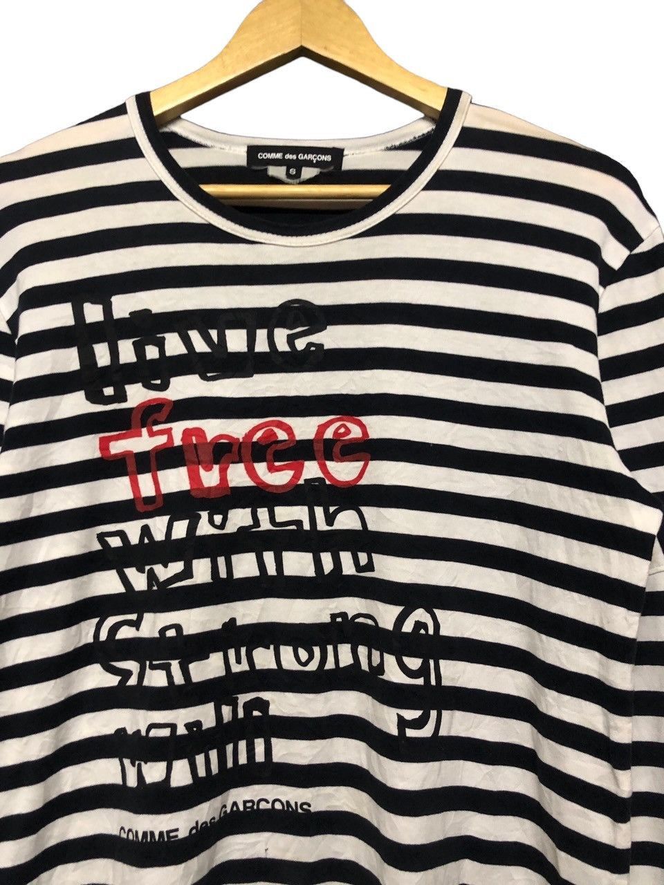 Comme des Garcons Homme Rare🔥Cdg Poem *Live Free With Strong Wili*Striped Tee Size US S / EU 44-46 / 1 - 4 Thumbnail