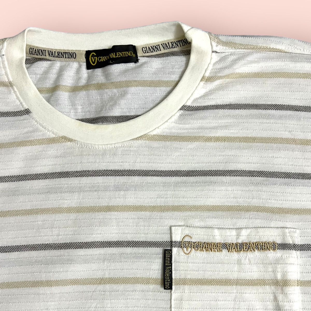 Gianni Valentino × Valentino × Vintage VINTAGE GIANNI VALENTINO STRIPED POCKET TEE Size US L / EU 52-54 / 3 - 8 Thumbnail