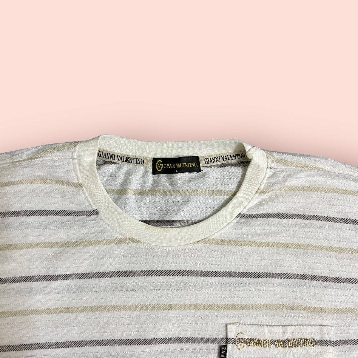 Gianni Valentino × Valentino × Vintage VINTAGE GIANNI VALENTINO STRIPED POCKET TEE Size US L / EU 52-54 / 3 - 7 Thumbnail
