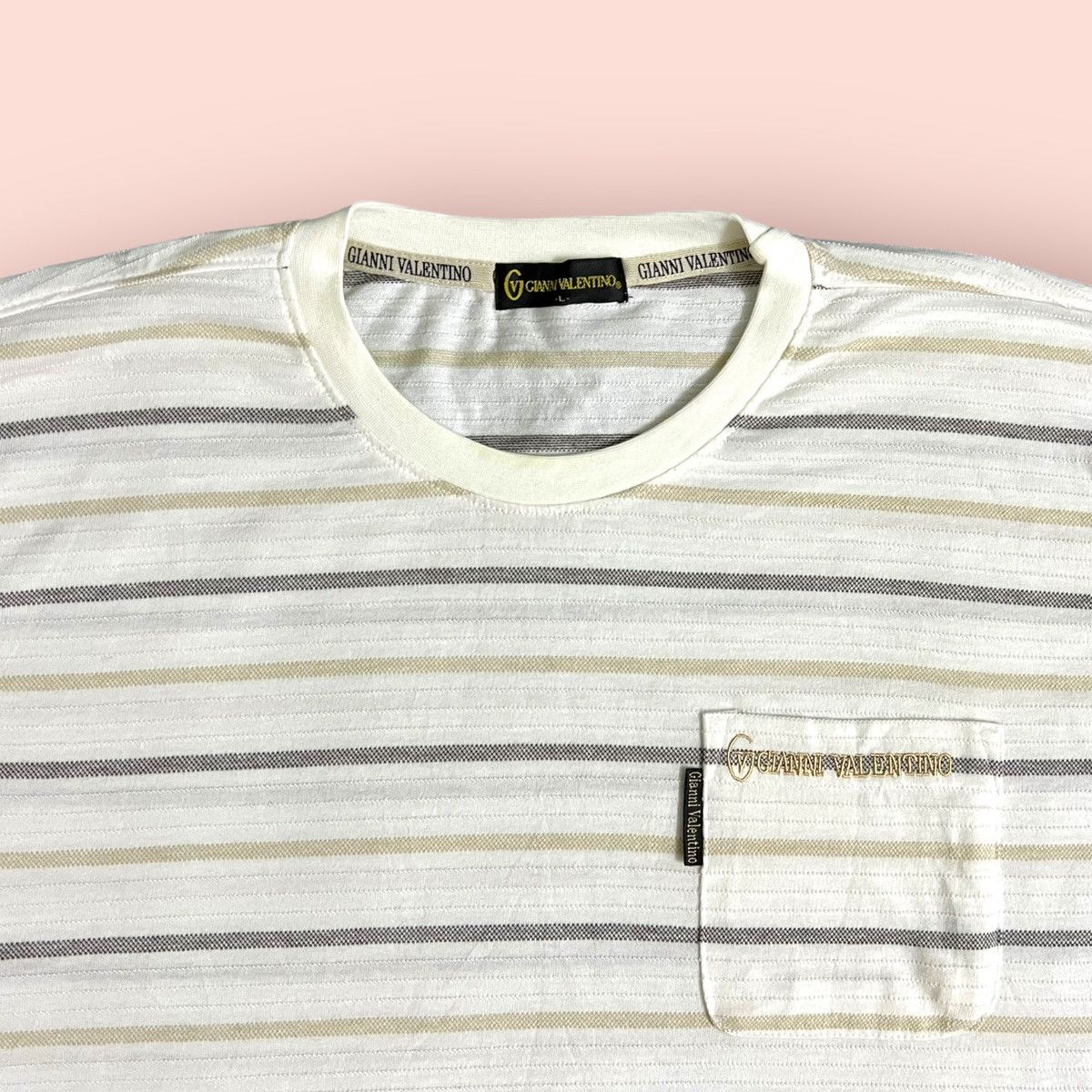 Gianni Valentino × Valentino × Vintage VINTAGE GIANNI VALENTINO STRIPED POCKET TEE Size US L / EU 52-54 / 3 - 4 Thumbnail