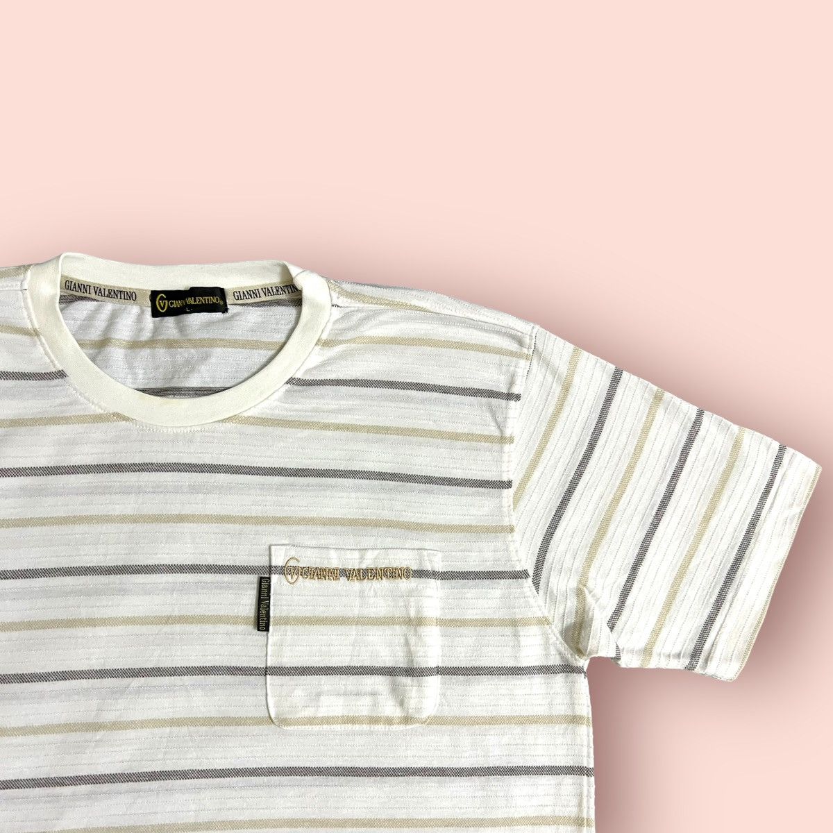 Gianni Valentino × Valentino × Vintage VINTAGE GIANNI VALENTINO STRIPED POCKET TEE Size US L / EU 52-54 / 3 - 6 Thumbnail