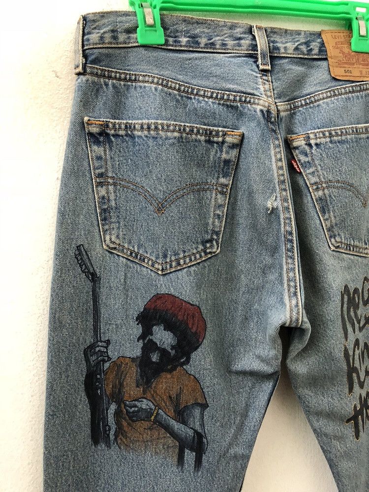 Bob Marley × Levi's Vtg Levi's 501 Usa Reconstruct Bob Marley Reggae Art Denim Size US 31 - 10 Thumbnail
