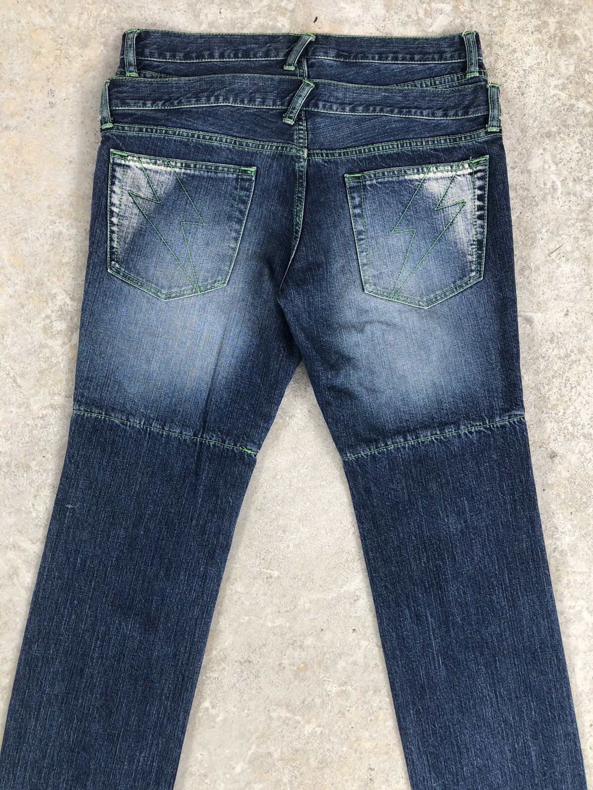 PPFM Japanese PPFM Double Waist Distressed Denim Green Stitch Size US 32 / EU 48 - 8 Thumbnail