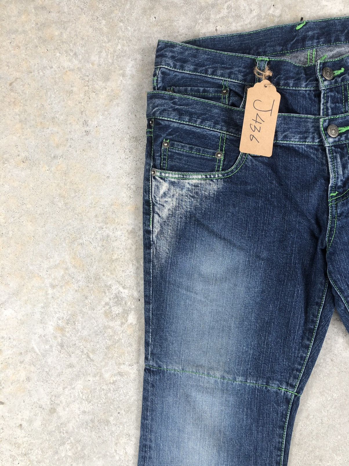 PPFM Japanese PPFM Double Waist Distressed Denim Green Stitch Size US 32 / EU 48 - 4 Thumbnail