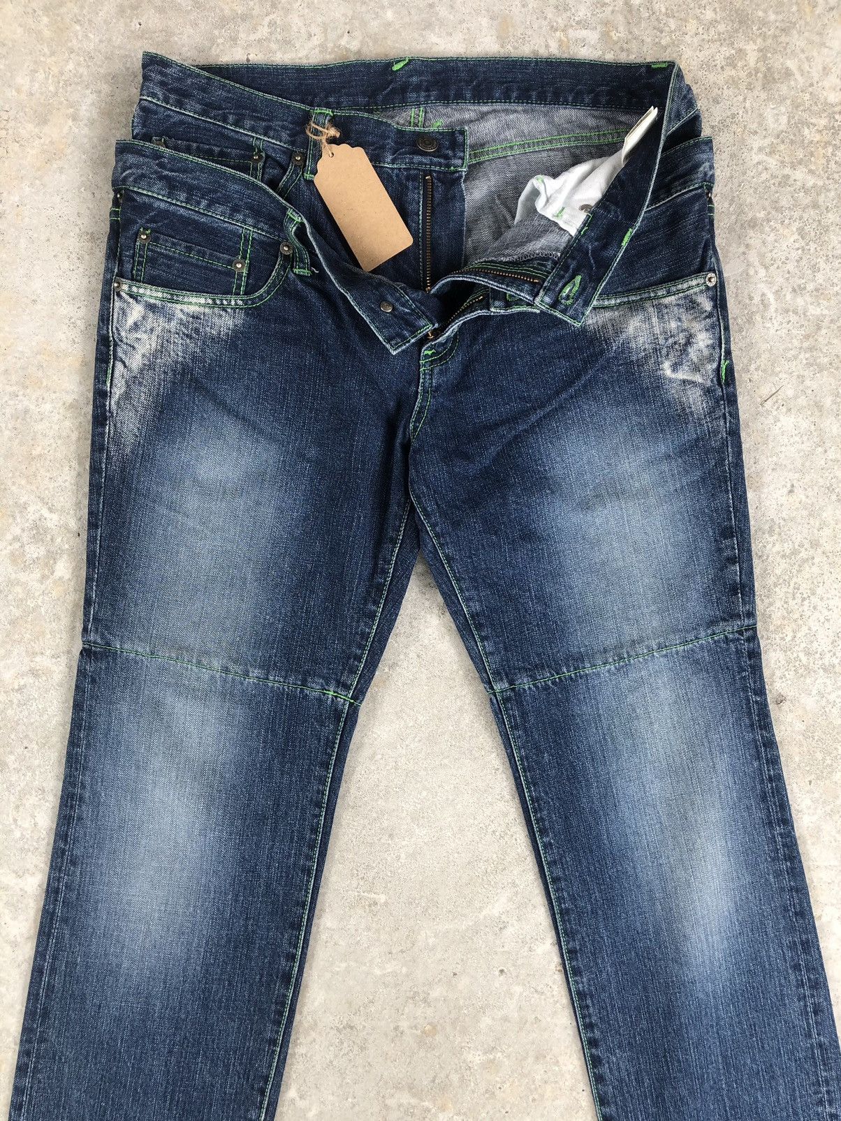 PPFM Japanese PPFM Double Waist Distressed Denim Green Stitch Size US 32 / EU 48 - 3 Thumbnail