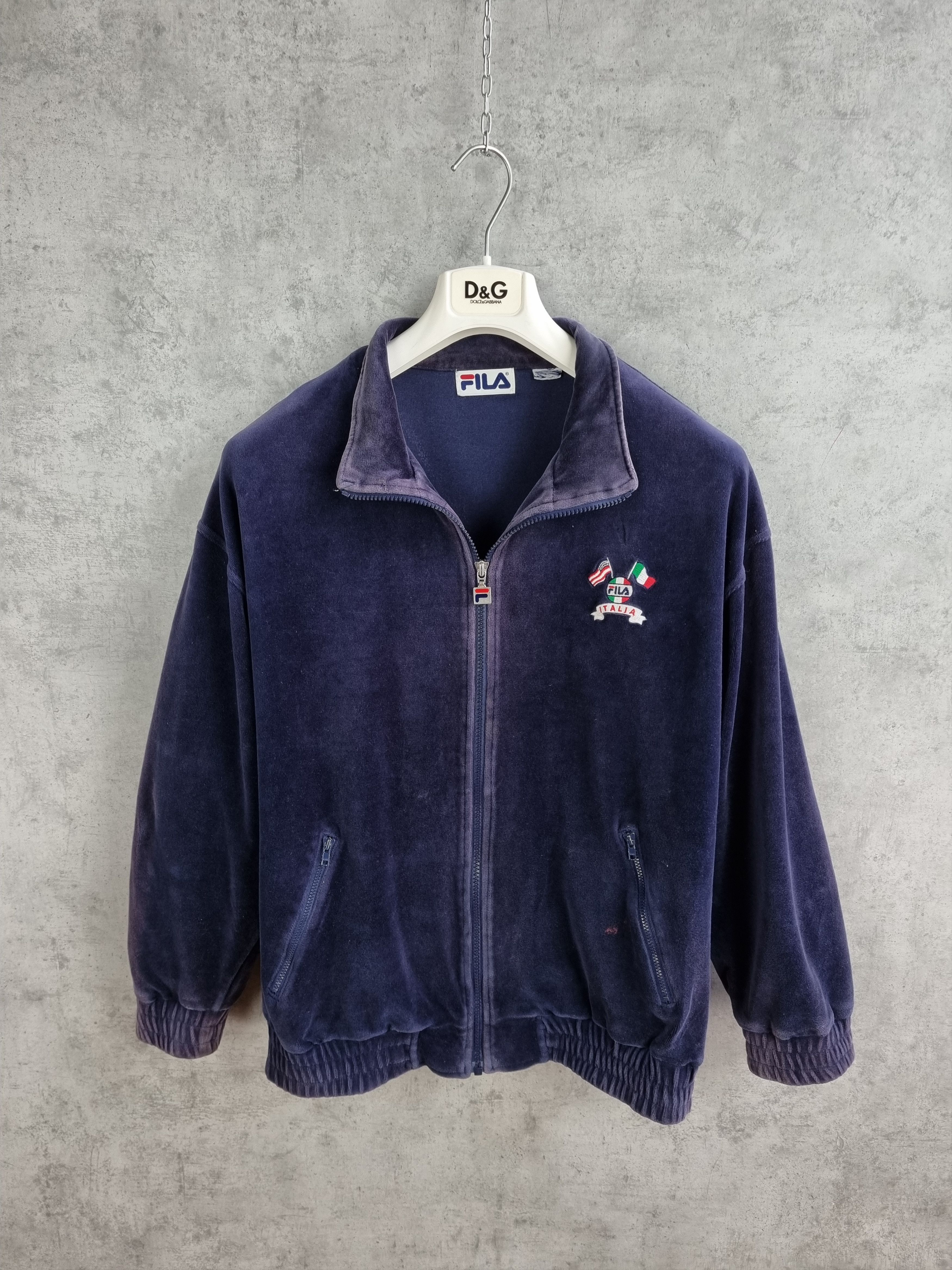 Fila × Vintage 90s Faded Velour Fila Italia/USA Flags Track Jacket Size US M / EU 48-50 / 2 - 1 Thumbnail