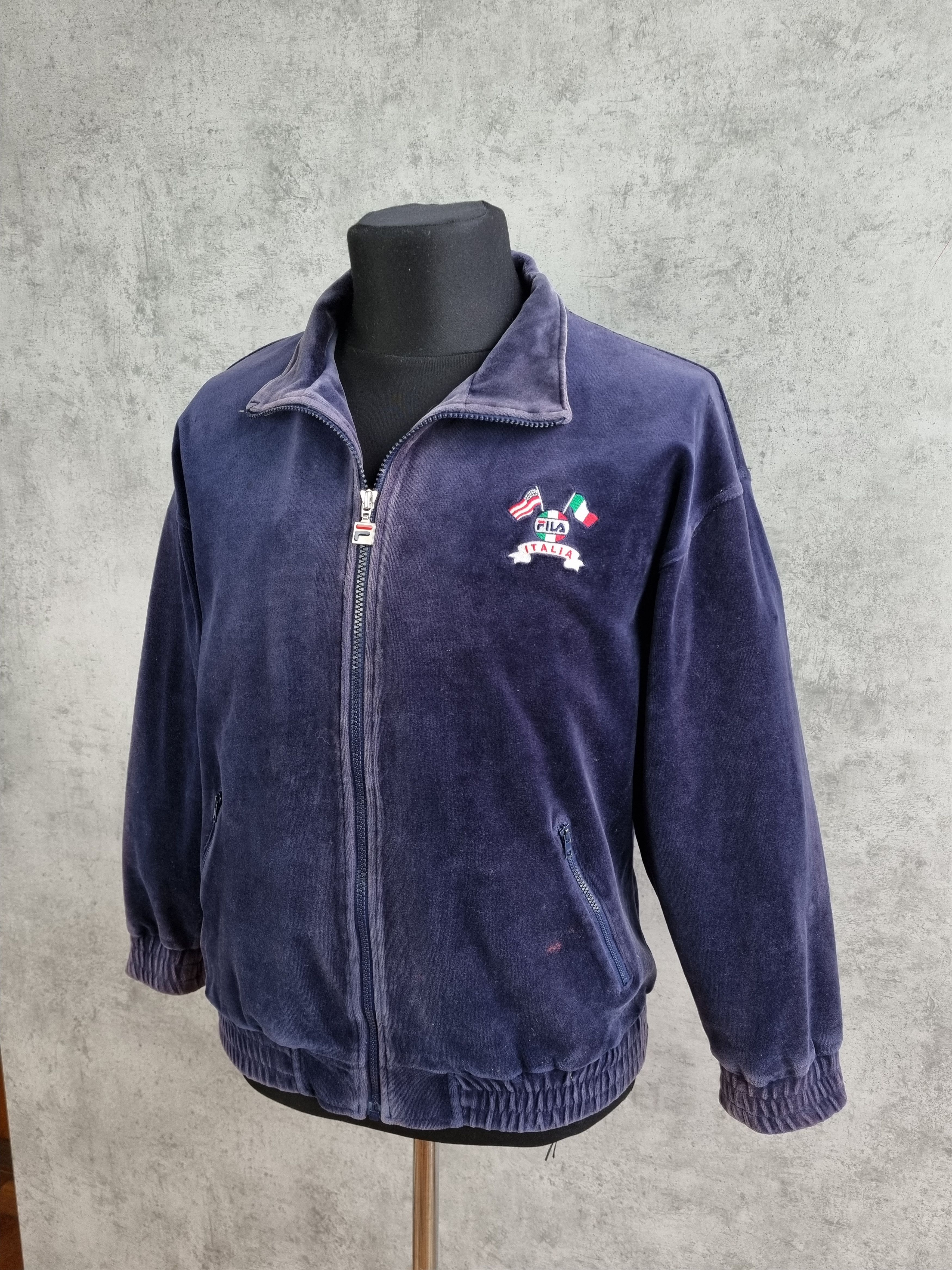 Fila × Vintage 90s Faded Velour Fila Italia/USA Flags Track Jacket Size US M / EU 48-50 / 2 - 5 Thumbnail