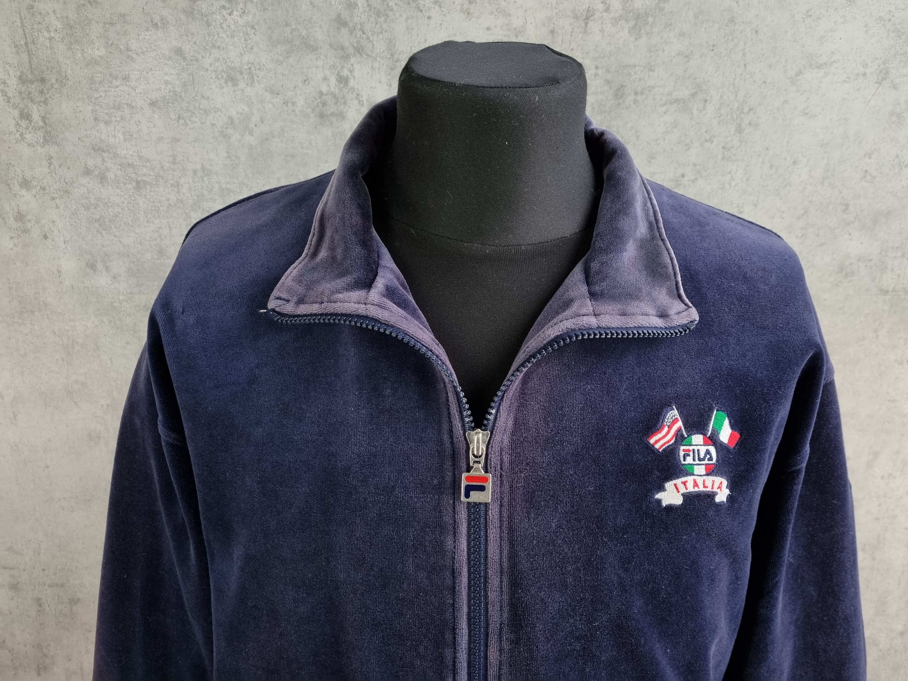 Fila × Vintage 90s Faded Velour Fila Italia/USA Flags Track Jacket Size US M / EU 48-50 / 2 - 7 Thumbnail