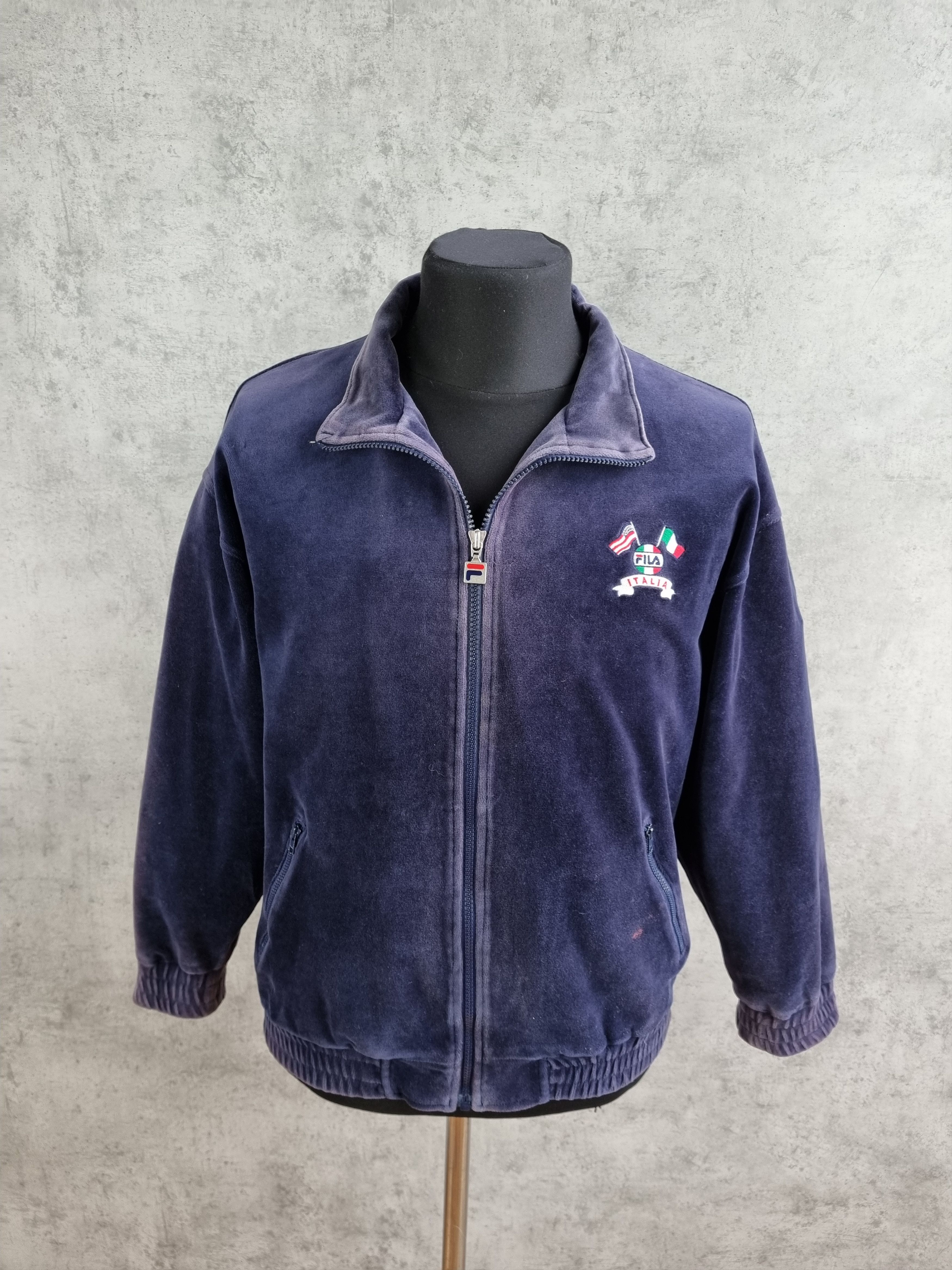 Fila × Vintage 90s Faded Velour Fila Italia/USA Flags Track Jacket Size US M / EU 48-50 / 2 - 6 Thumbnail